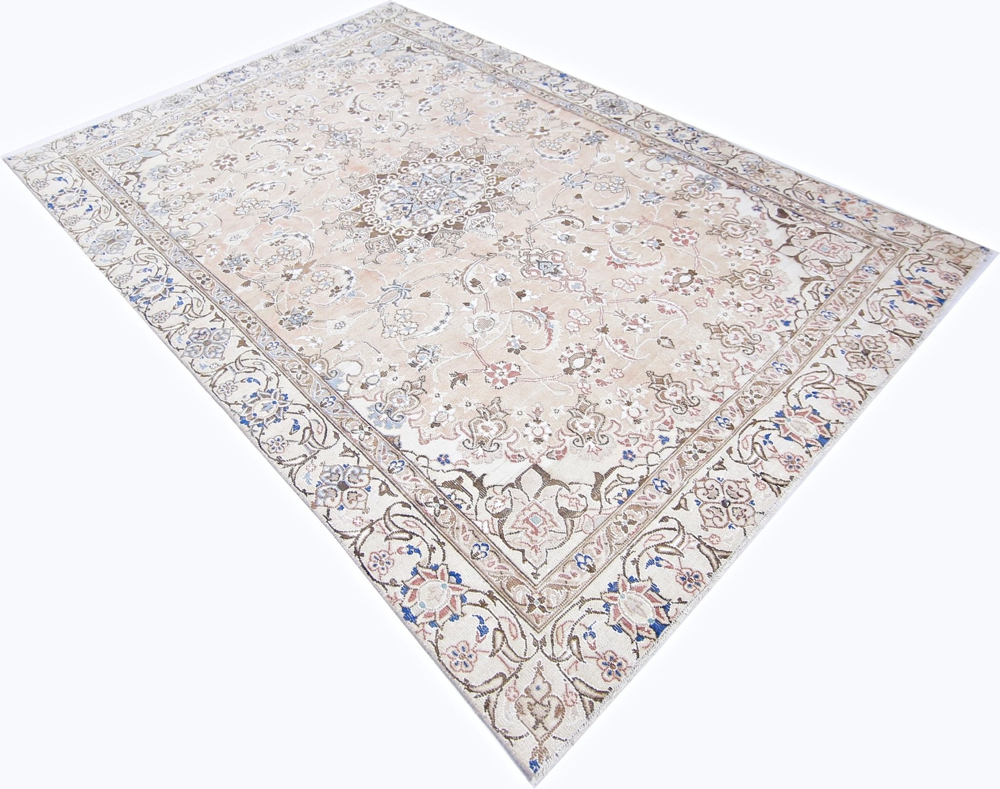 Handmade Vintage Persian Nain Rug | 255 x 171 cm | 8'4" x 5'7" - Najaf Rugs & Textile