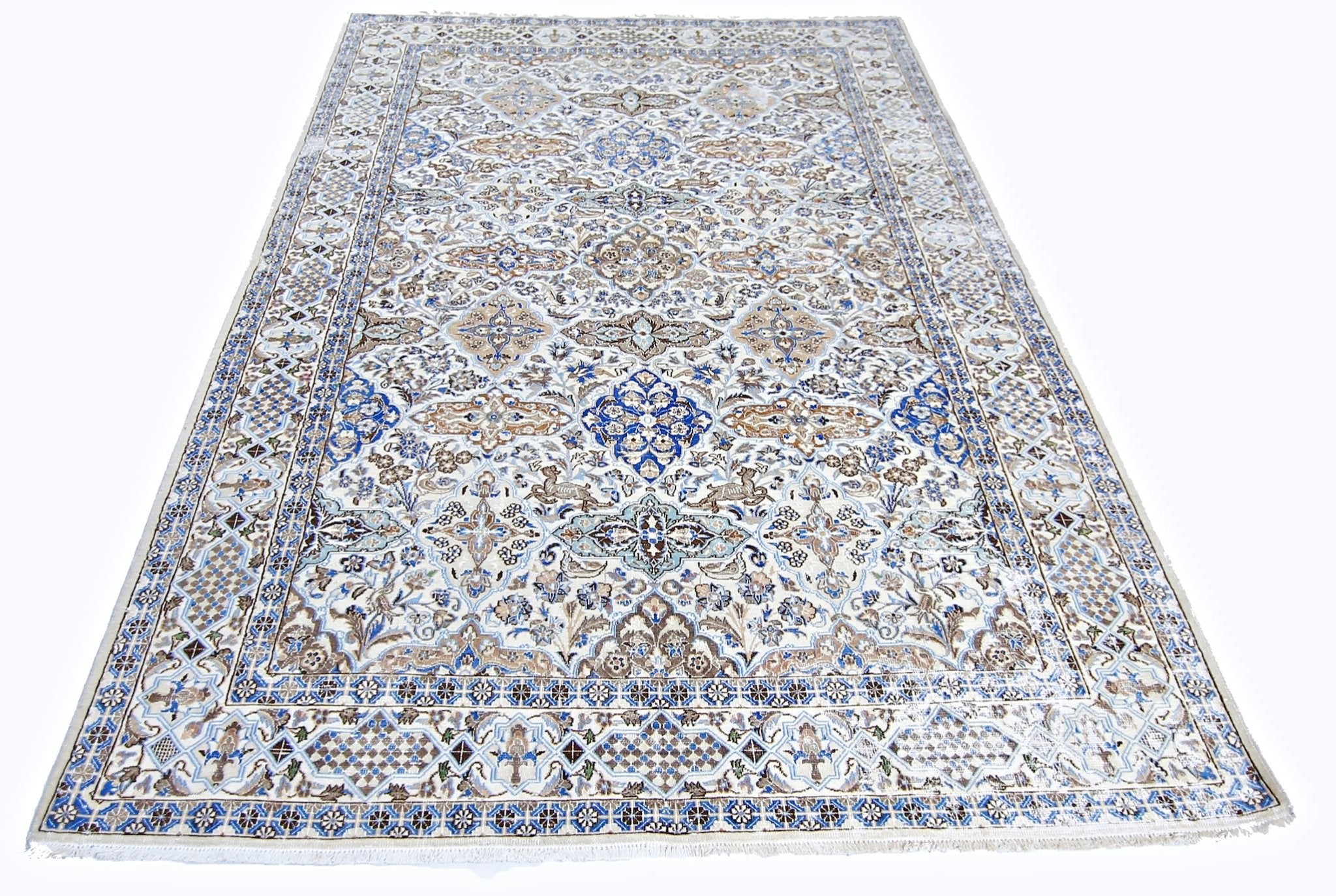 Handmade Vintage Persian Nain Rug | 256 x 166 cm | 8'4" x 5'5" - Najaf Rugs & Textile