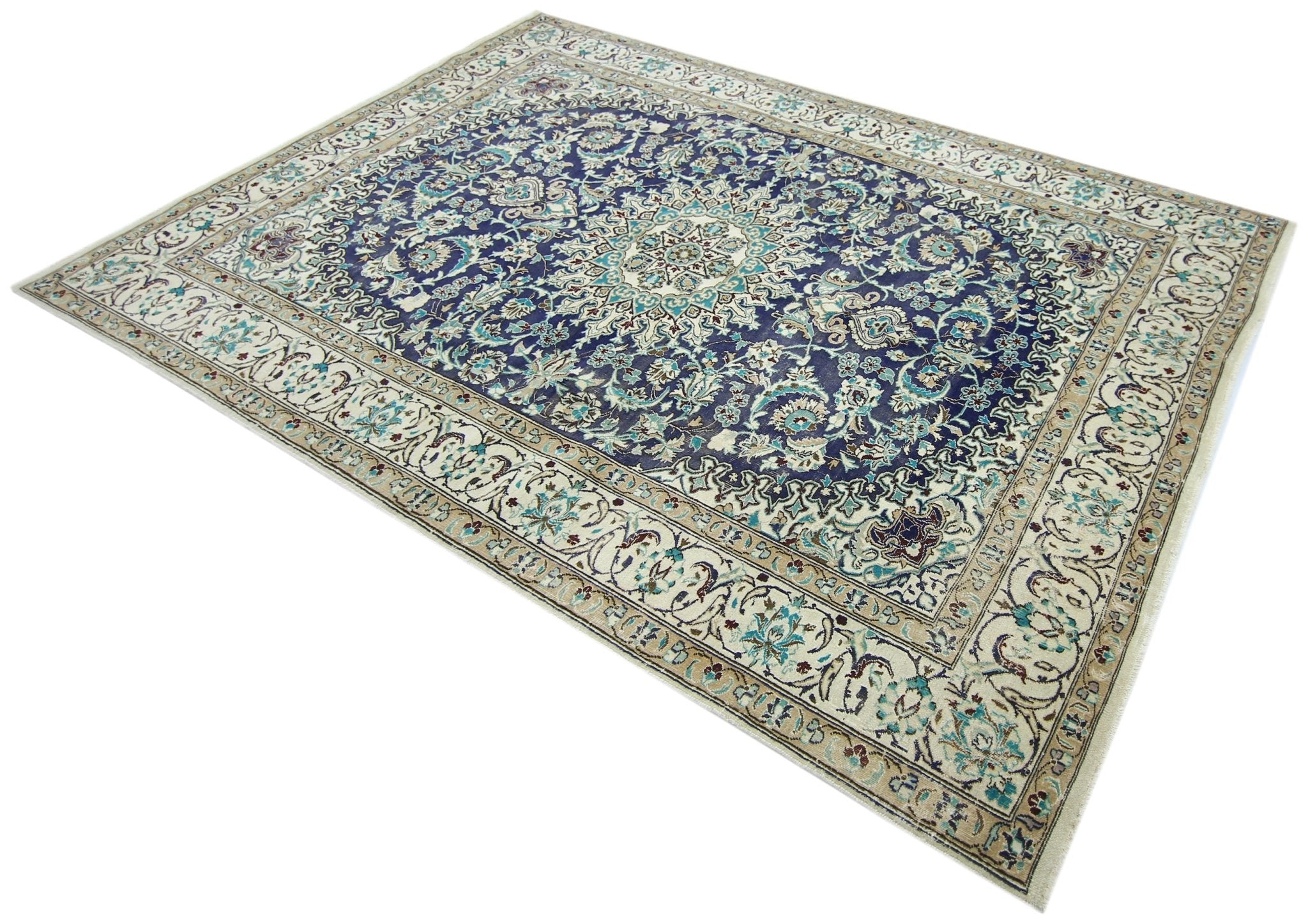 Handmade Vintage Persian Nain Rug | 276 x 191 cm | 9'1" x 6'3" - Najaf Rugs & Textile