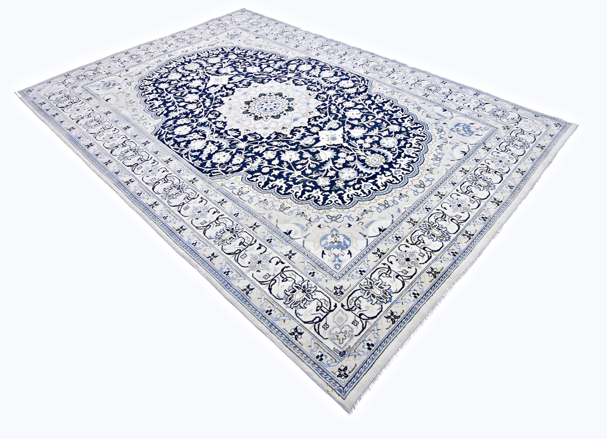 Handmade Vintage Persian Nain Rug | 299 x 198 cm | 9'10" x 6'6" - Najaf Rugs & Textile