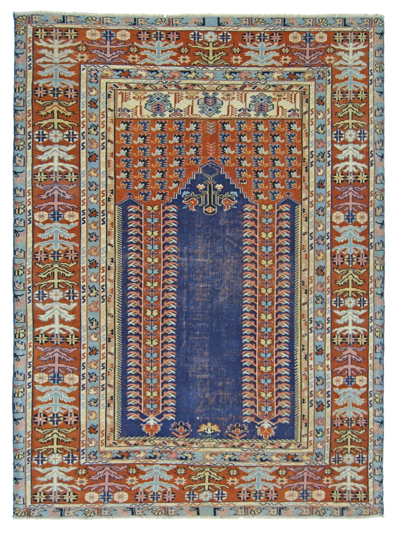 Handmade Vintage Persian Prayer Rug | 160 x 125 cm | 5'3" x 4'1" - Najaf Rugs & Textile