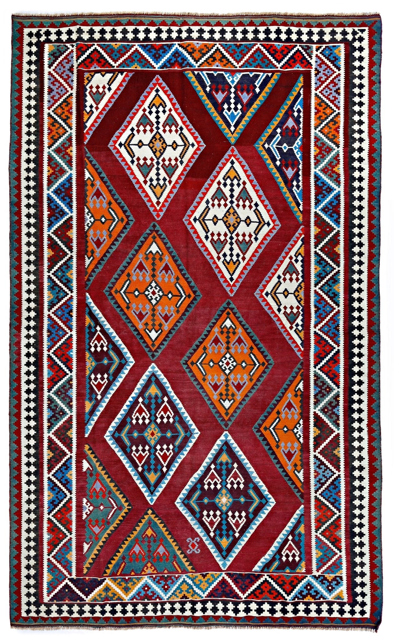 Handmade Vintage Persian Qashqai Kilim | 283 x 175 cm | 9'3" x 5'9" - Najaf Rugs & Textile