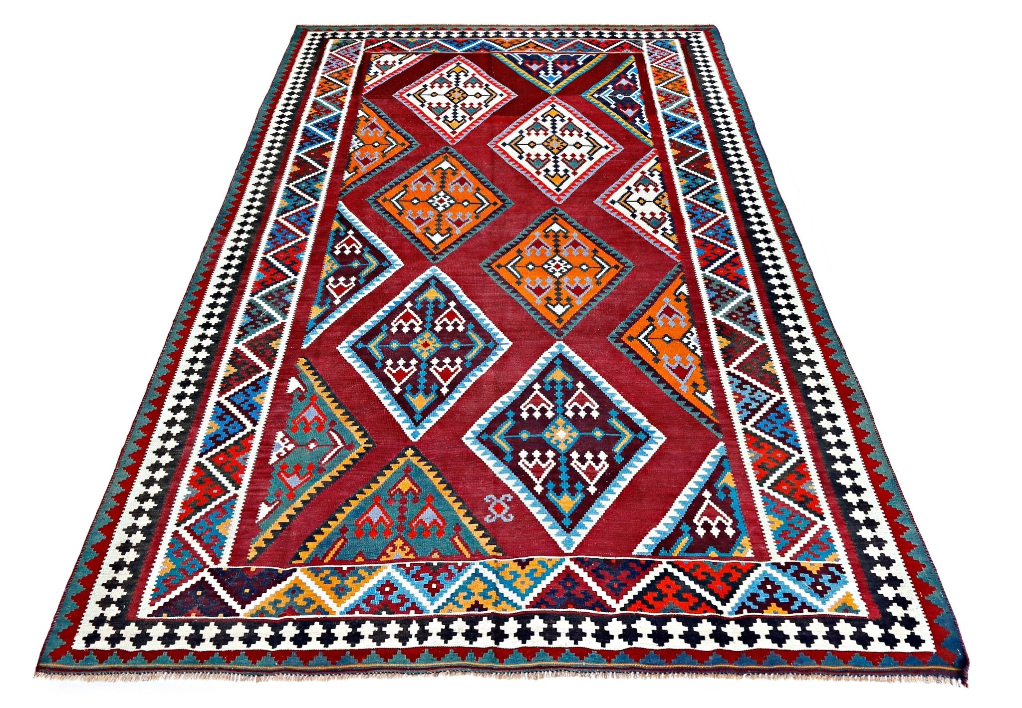 Handmade Vintage Persian Qashqai Kilim | 283 x 175 cm | 9'3" x 5'9" - Najaf Rugs & Textile