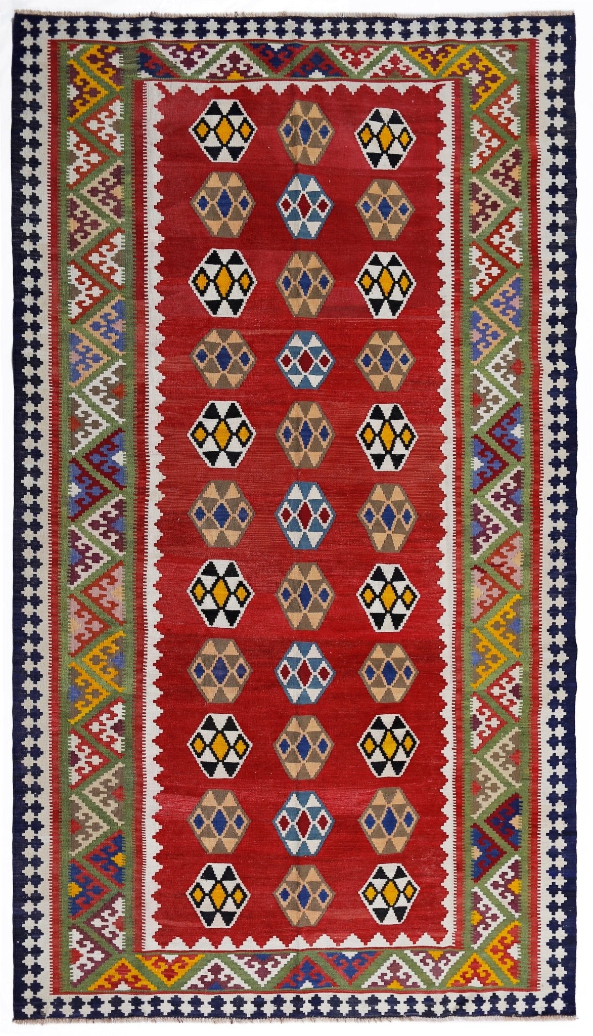 Handmade Vintage Persian Qashqai Kilim | 293 x 166 cm | 9'7" x 5'5" - Najaf Rugs & Textile