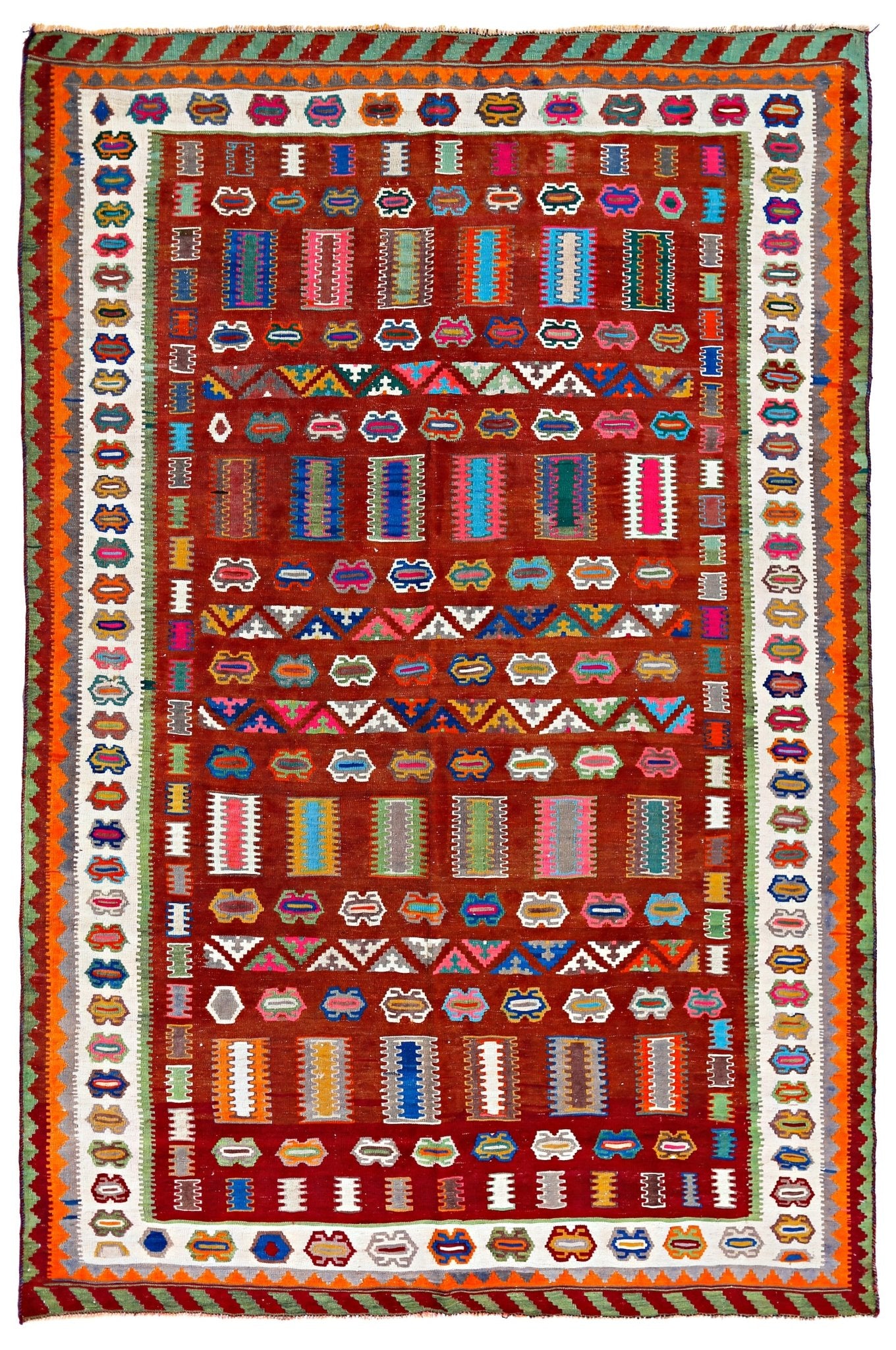 Handmade Vintage Persian Qashqai Kilim | 296 x 192 cm | 9'9" x 6'3" - Najaf Rugs & Textile