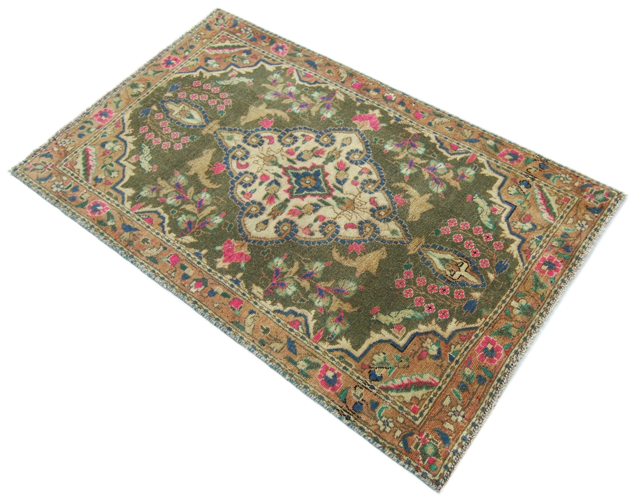 Handmade Vintage Persian Rug | 111 x 68 cm | 3'8" x 2'3" - Najaf Rugs & Textile