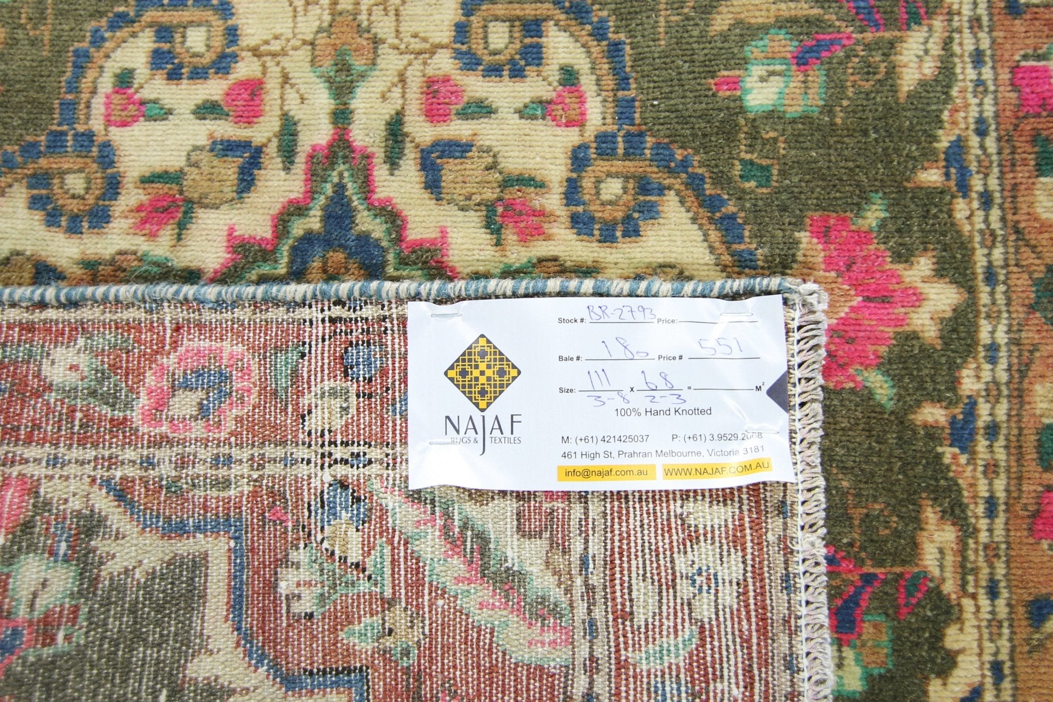 Handmade Vintage Persian Rug | 111 x 68 cm | 3'8" x 2'3" - Najaf Rugs & Textile