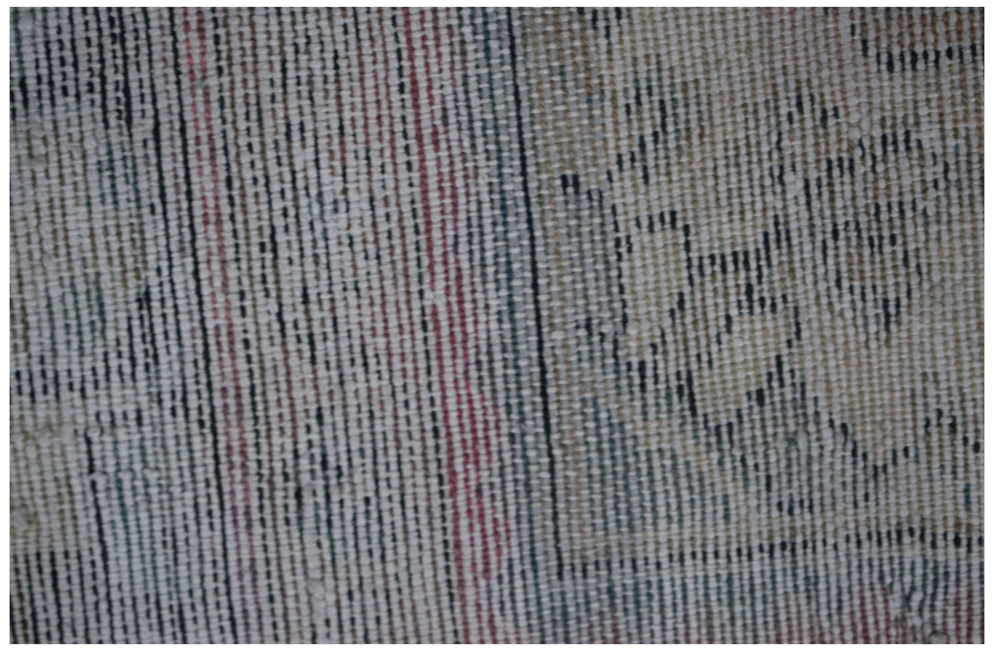 A close-up view of a vintage Persian rug showing intricate handwoven wool patterns and textures.