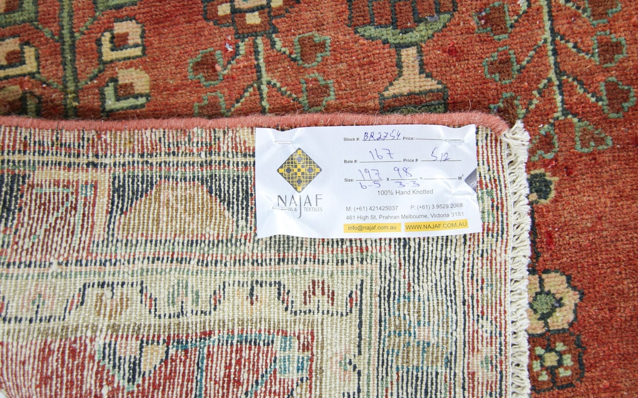 Handmade Vintage Persian Rug | 197 x 98 cm | 6'5" x 3'3" - Najaf Rugs & Textile