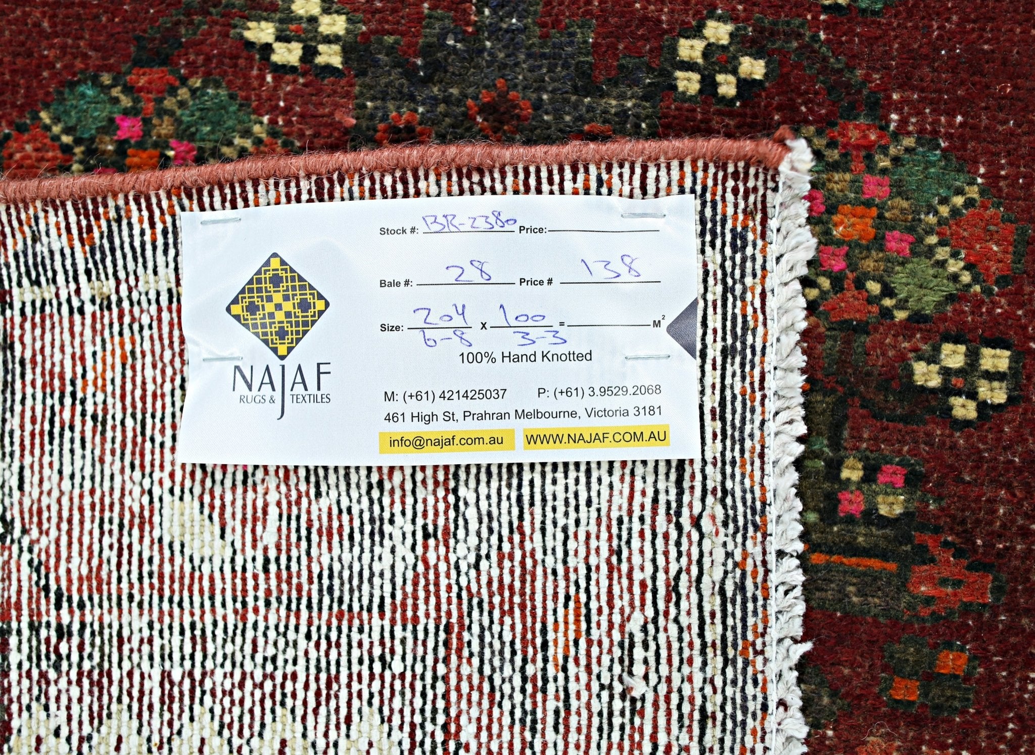 Handmade Vintage Persian Rug | 204 x 100 cm | 6'8" x 3'3" - Najaf Rugs & Textile