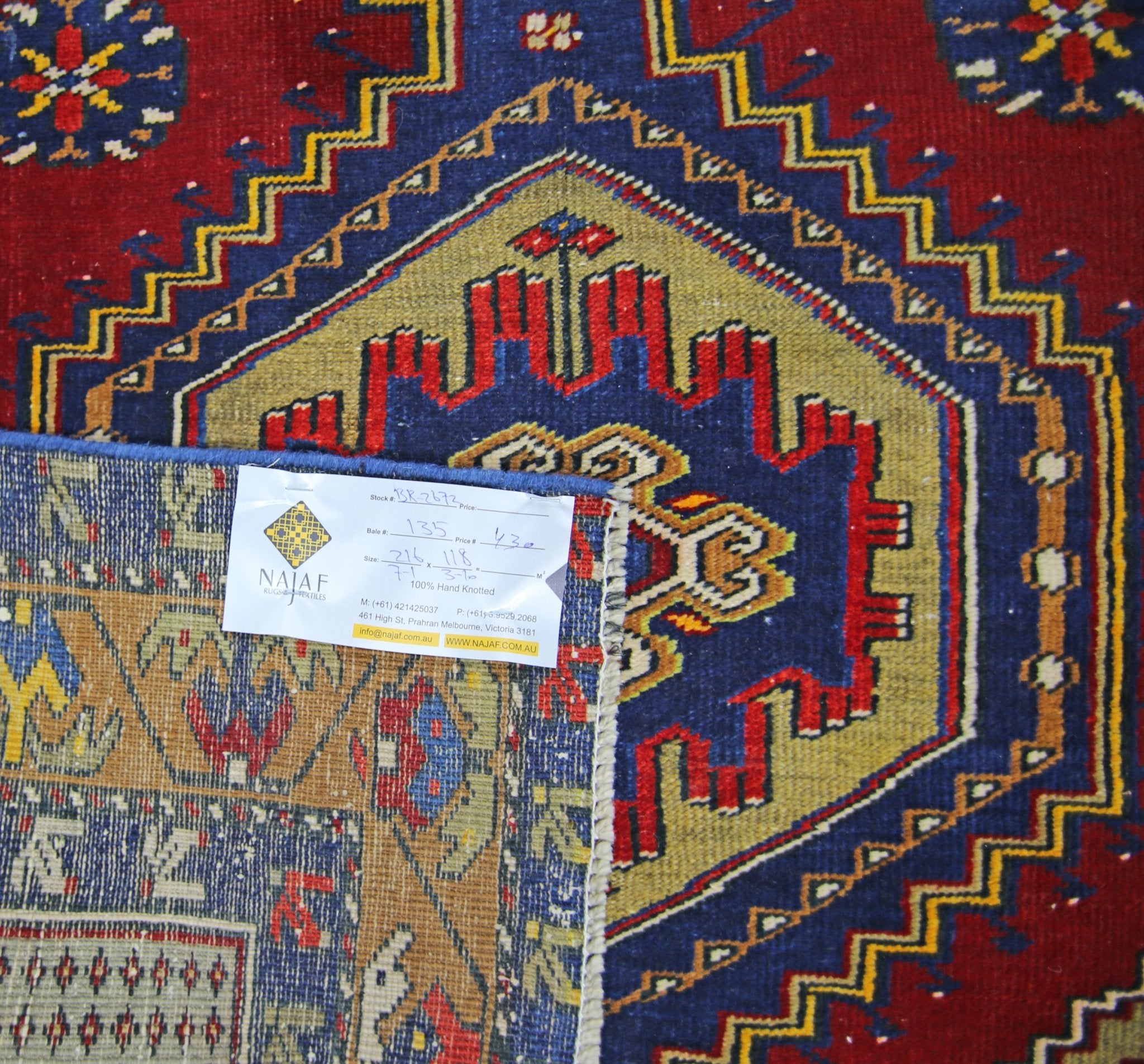 Handmade Vintage Persian Rug | 216 x 118 cm | 7'1" x 3'10" - Najaf Rugs & Textile