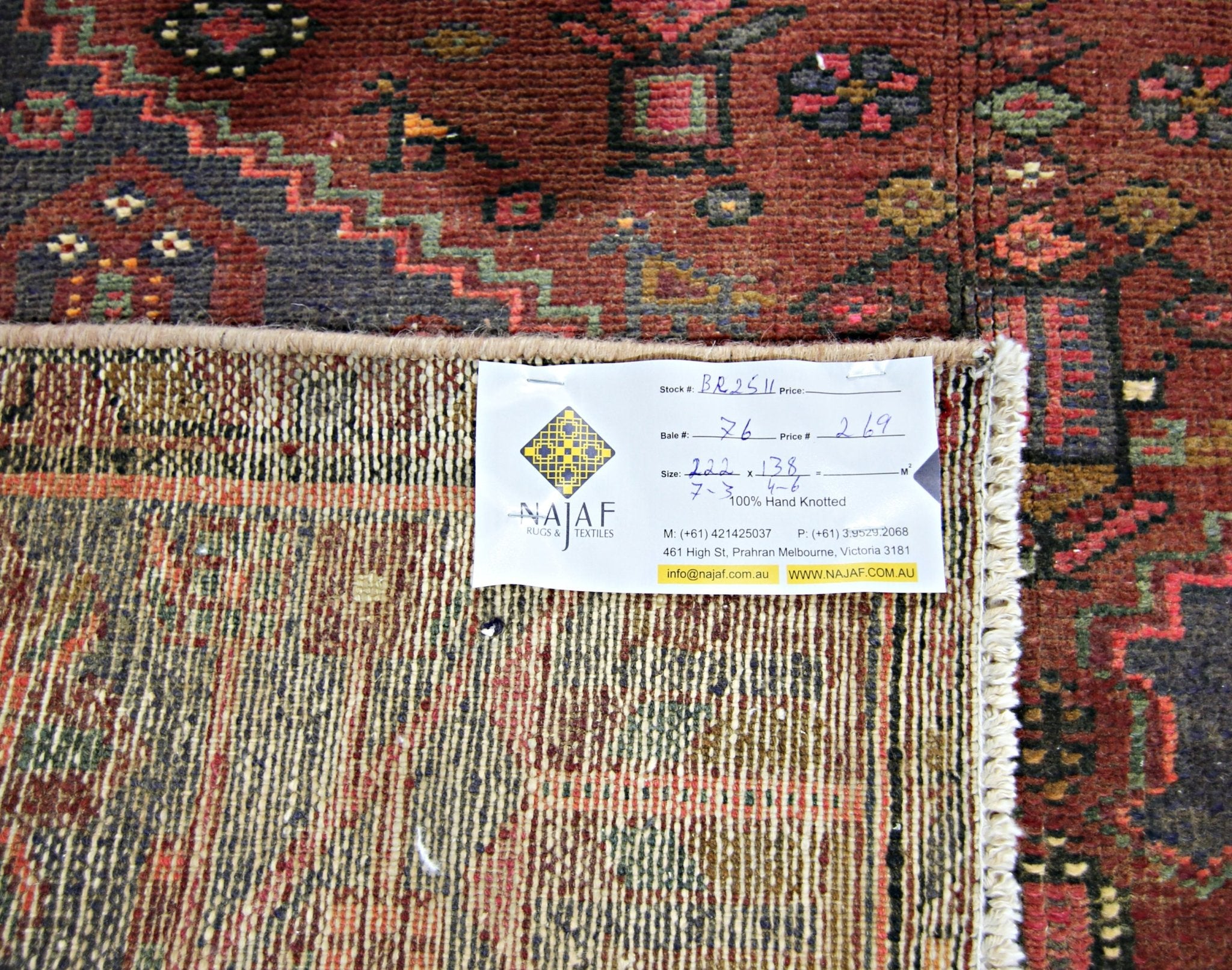 Handmade Vintage Persian Rug | 222 x 138 cm | 7'3" x 4'6" - Najaf Rugs & Textile