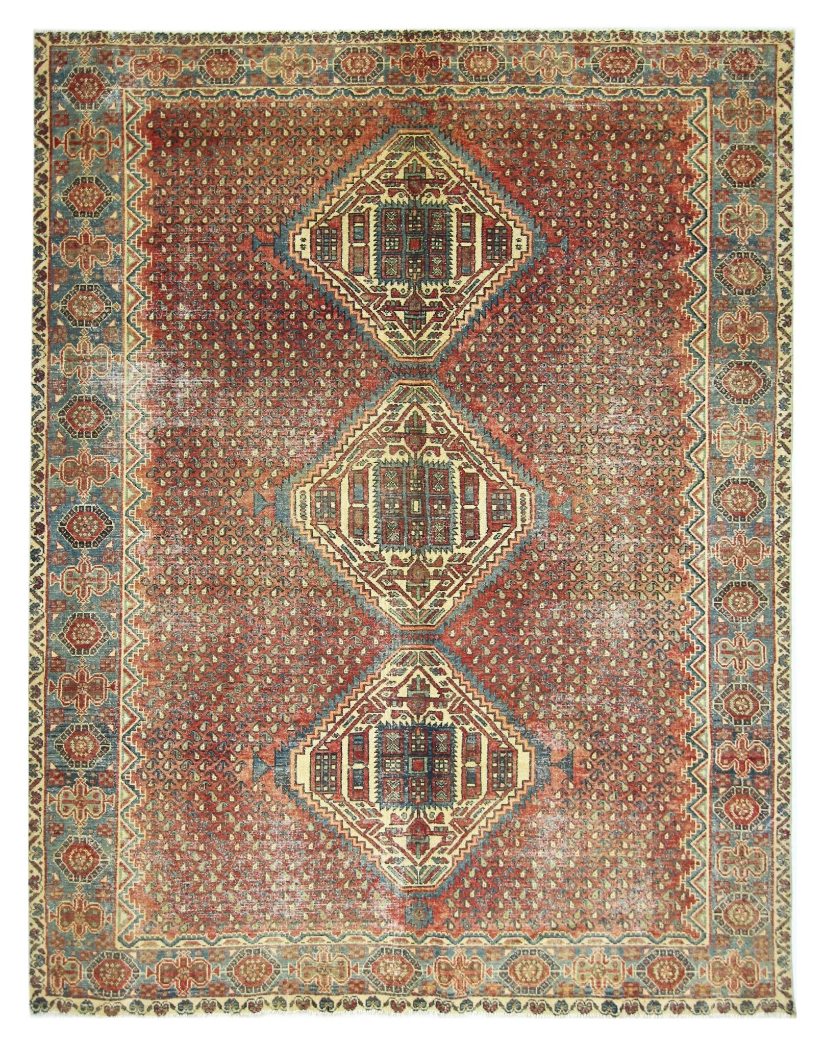 Handmade Vintage Persian Rug | 222 x 178 cm | 7'3" x 5'10" - Najaf Rugs & Textile