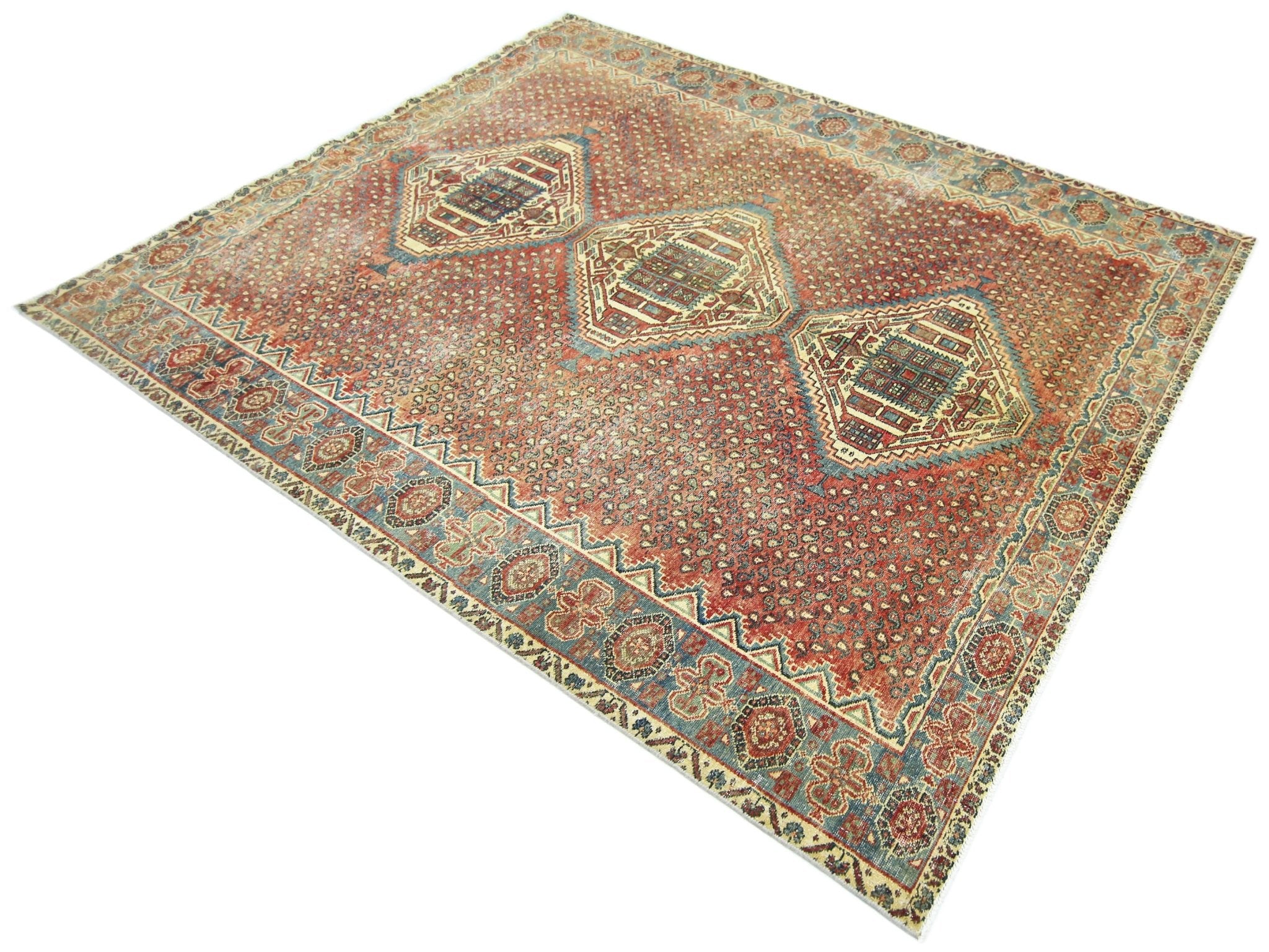 Handmade Vintage Persian Rug | 222 x 178 cm | 7'3" x 5'10" - Najaf Rugs & Textile