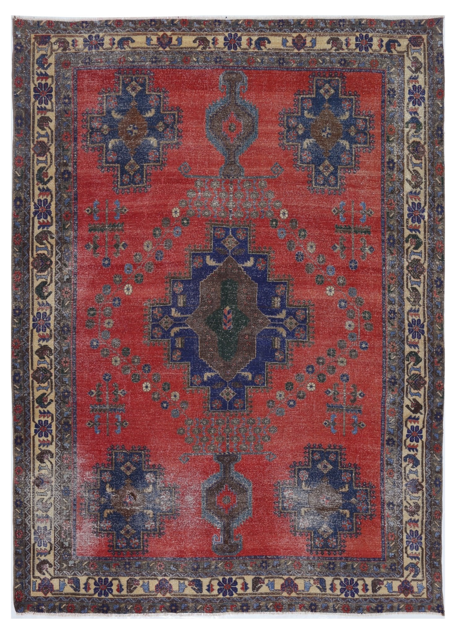 Handmade Vintage Persian Rug | 223 x 160 cm | 7'4" x 5'3" - Najaf Rugs & Textile
