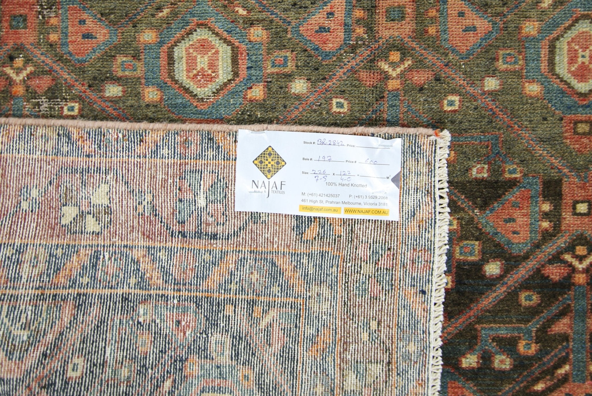 Handmade Vintage Persian Rug | 226 x 122 cm | 7'5" x 4' - Najaf Rugs & Textile
