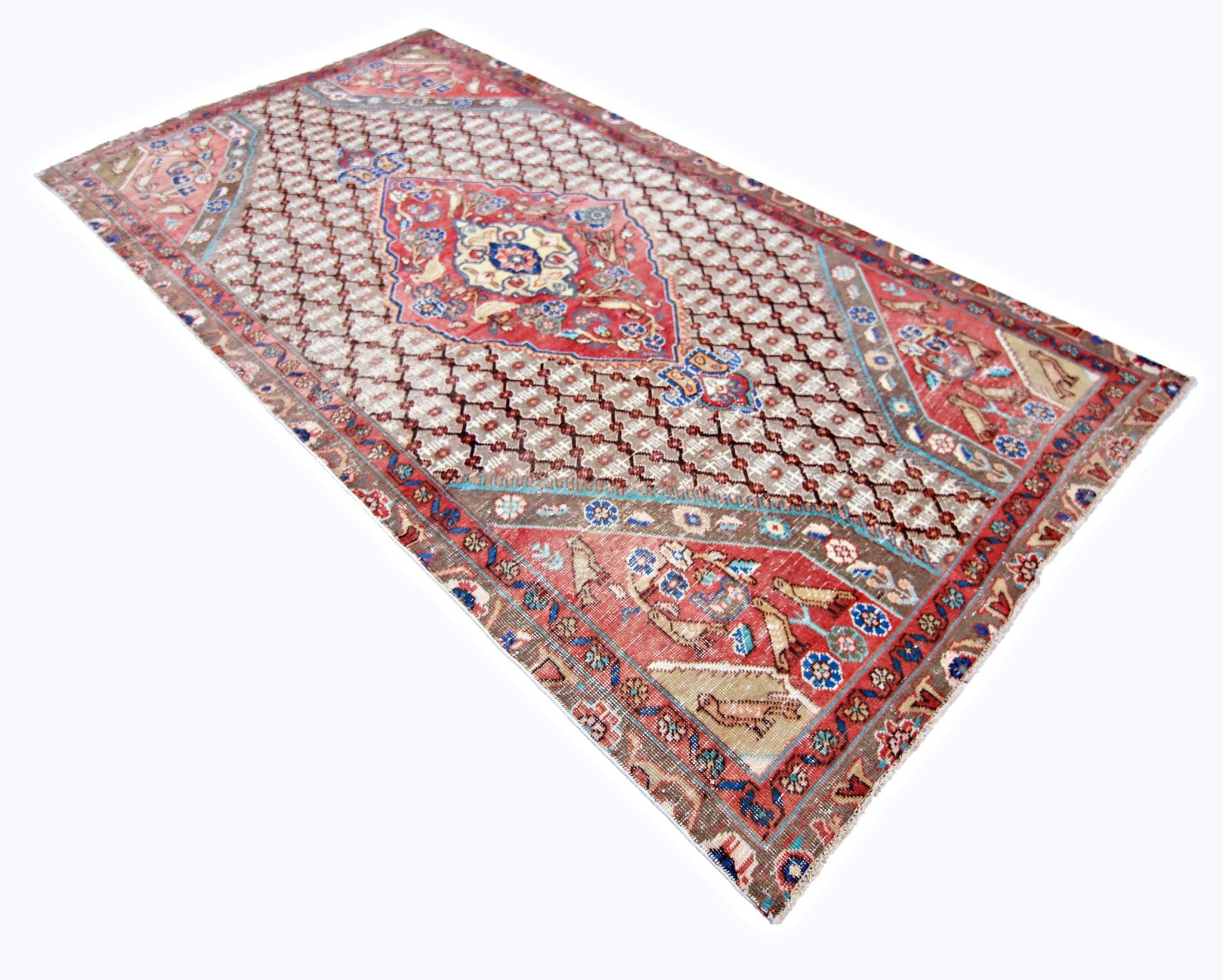 Handmade Vintage Persian Rug | 227 x 111 cm | 7'5" x 3'8" - Najaf Rugs & Textile