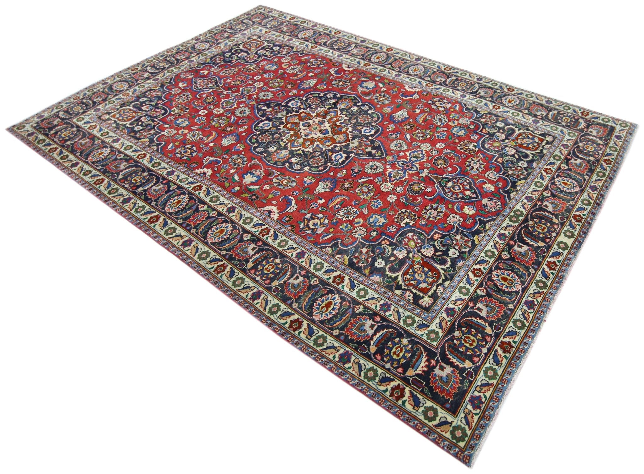 Handmade Vintage Persian Rug | 286 x 189 cm | 9'5" x 6'2" - Najaf Rugs & Textile