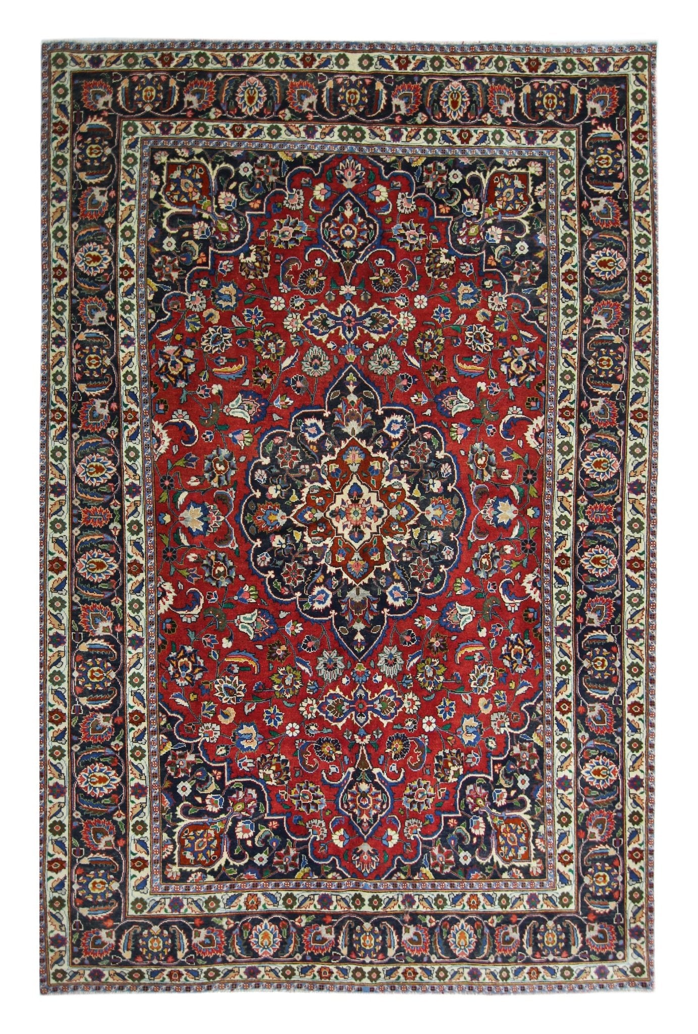 Handmade Vintage Persian Rug | 286 x 189 cm | 9'5" x 6'2" - Najaf Rugs & Textile