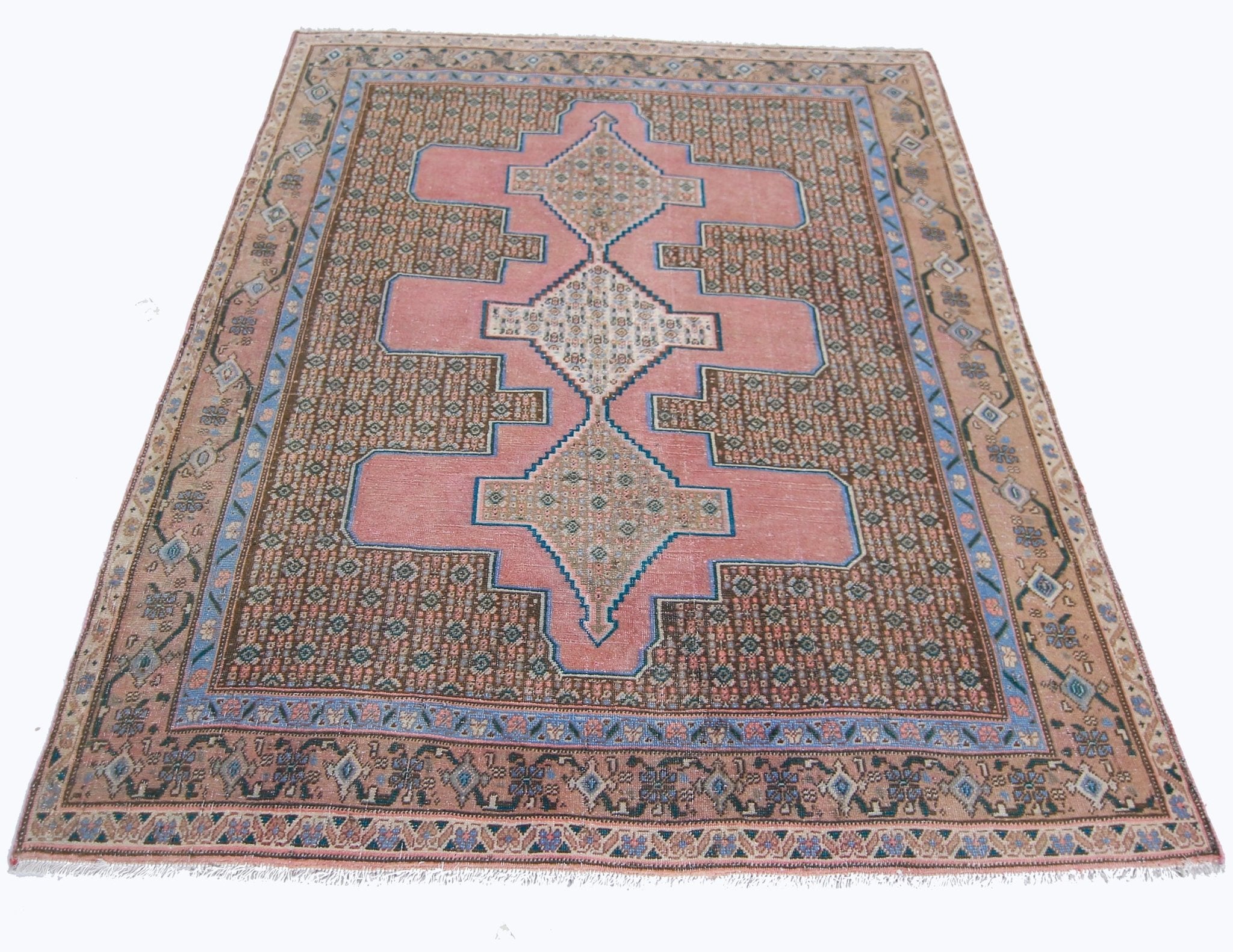 Handmade Vintage Persian Sanandaj Rug | 148 x 122 cm | 4'10" x 4' - Najaf Rugs & Textile