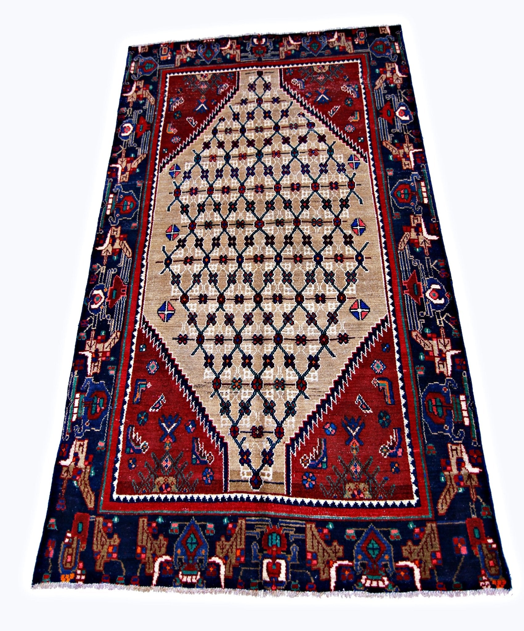 Handmade Vintage Persian Sanandaj Rug | 193 x 120 cm | 6'4" x 3'11" - Najaf Rugs & Textile