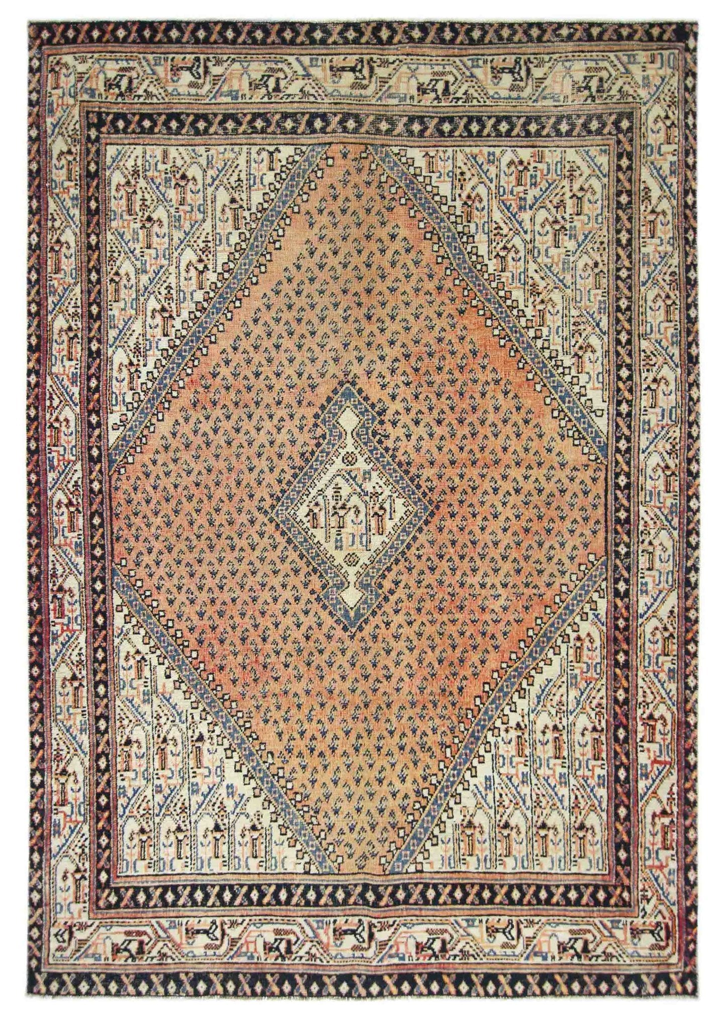 Handmade Vintage Persian Saraband Rug | 195 x 133 cm | 6'5" x 4'4" - Najaf Rugs & Textile