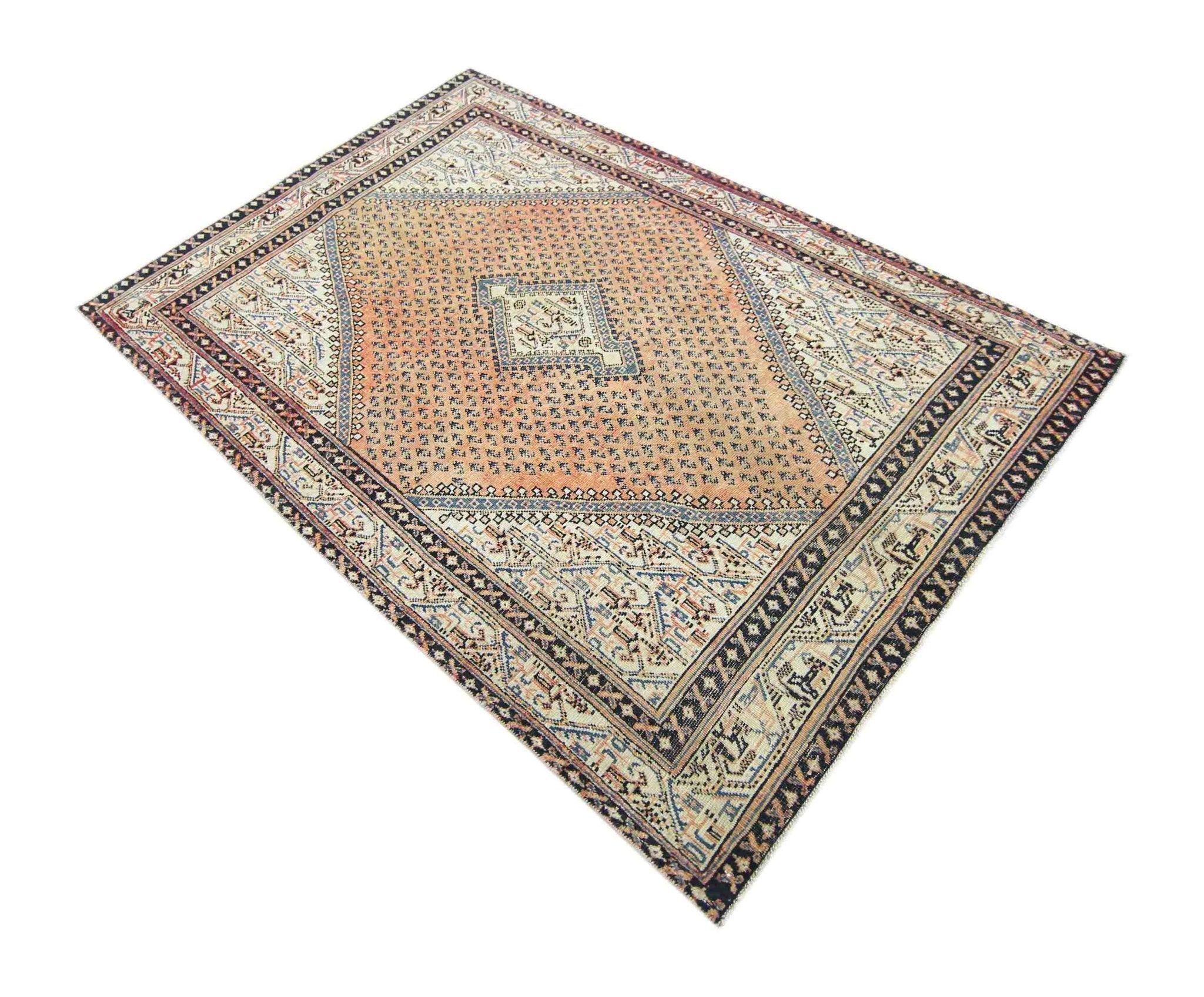 Handmade Vintage Persian Saraband Rug | 195 x 133 cm | 6'5" x 4'4" - Najaf Rugs & Textile