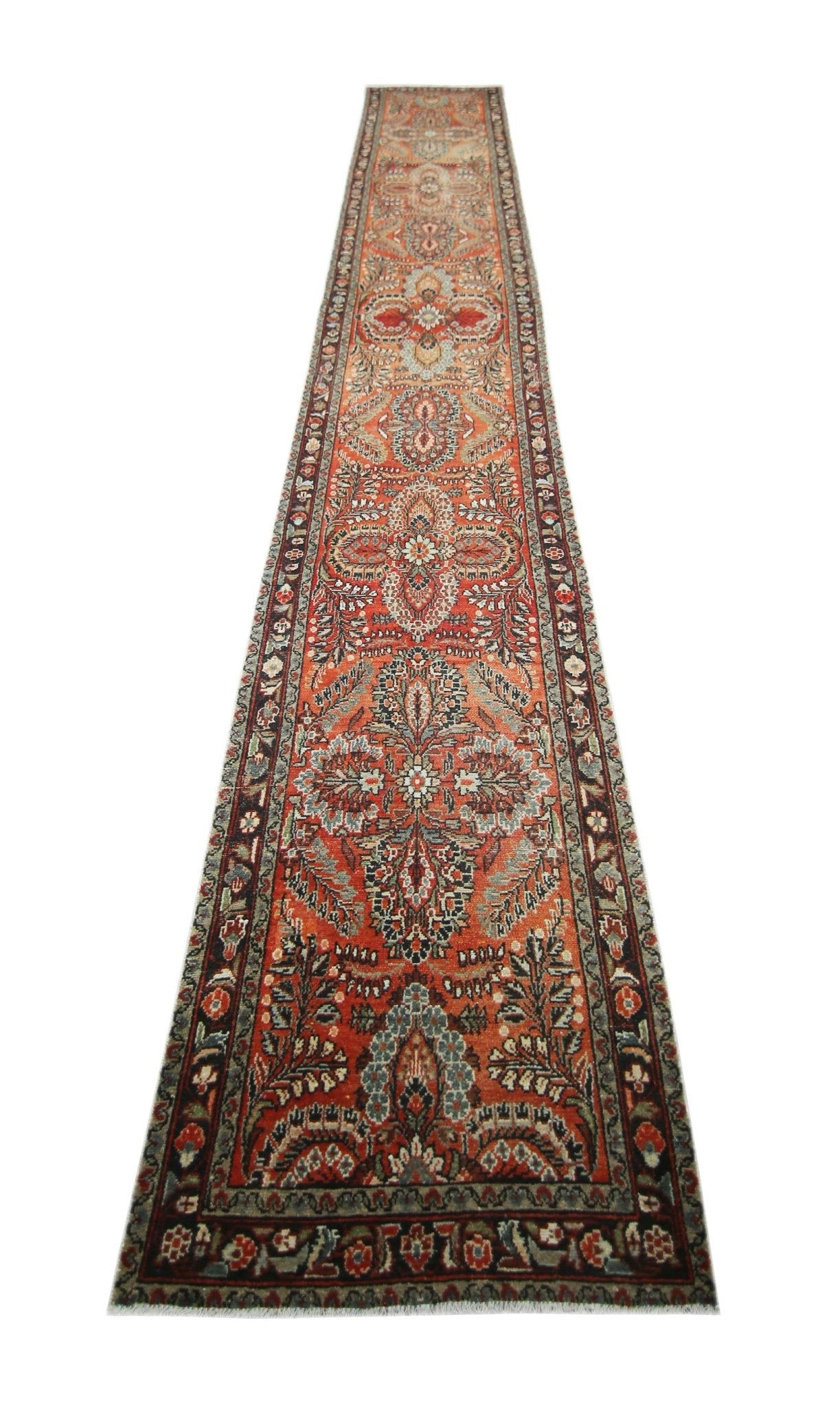 Handmade Vintage Persian Sarouk Hallway Runner | 582 x 80 cm | 19'1" x 2'7" - Najaf Rugs & Textile