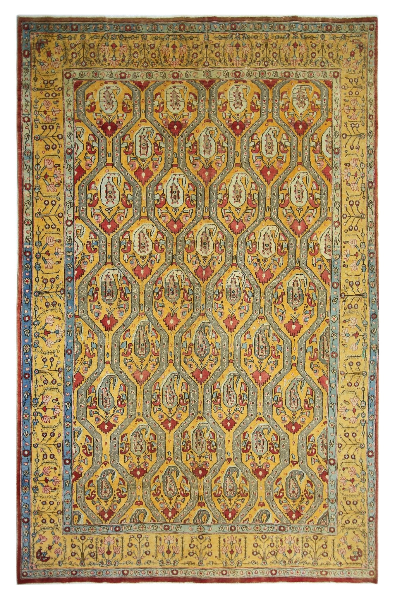 Handmade Vintage Persian Senneh Paisley Rug | 285 x 183 cm | 9'5" x 6' - Najaf Rugs & Textile