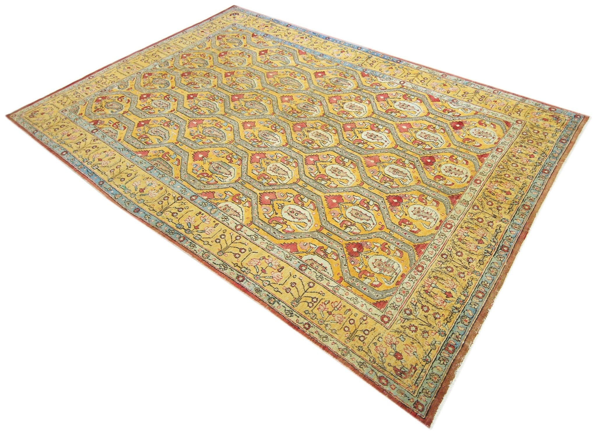 Handmade Vintage Persian Senneh Paisley Rug | 285 x 183 cm | 9'5" x 6' - Najaf Rugs & Textile
