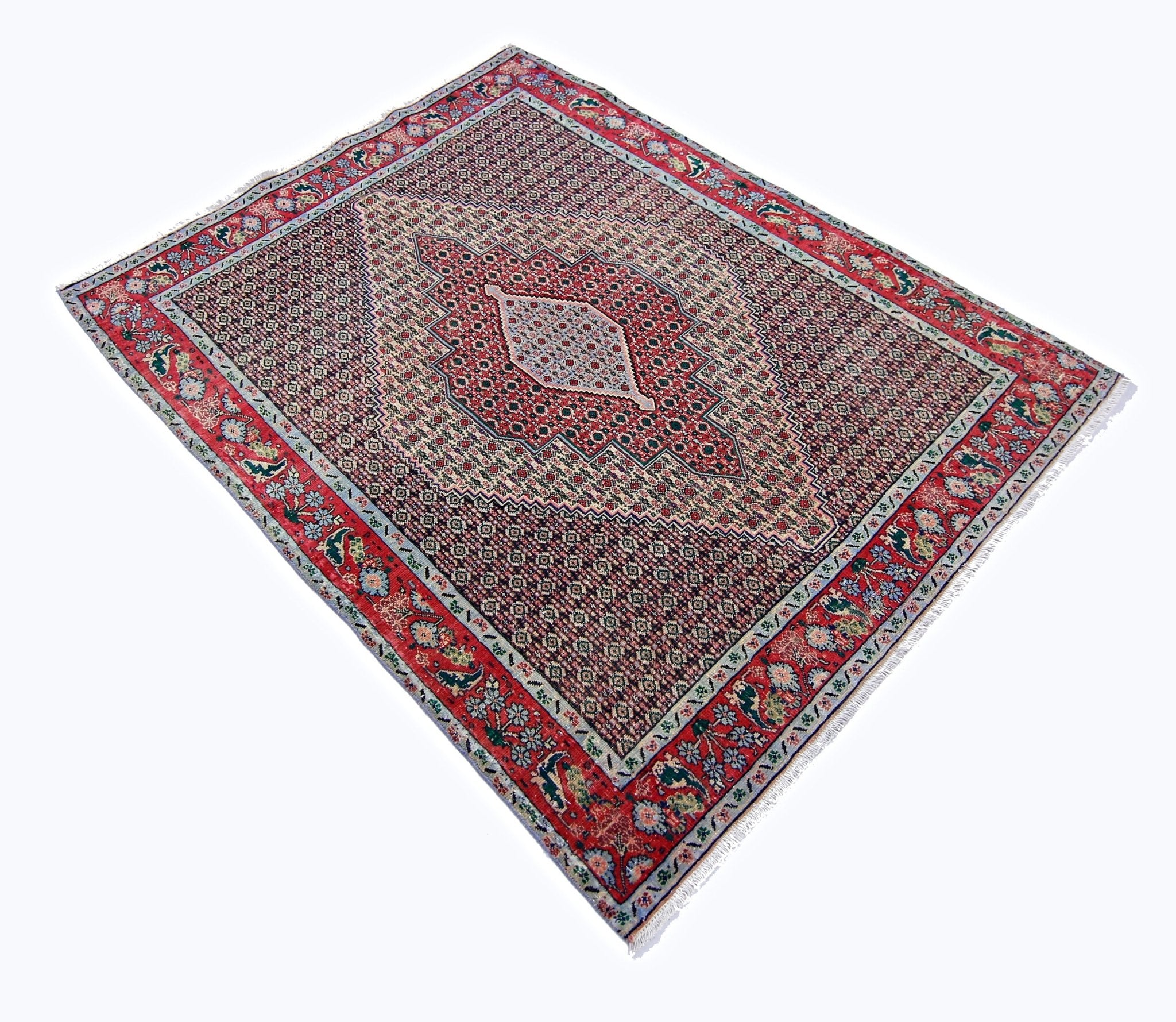 Handmade Vintage Persian Senneh Rug | 160 x 125 cm | 5'3" x 4'1" - Najaf Rugs & Textile