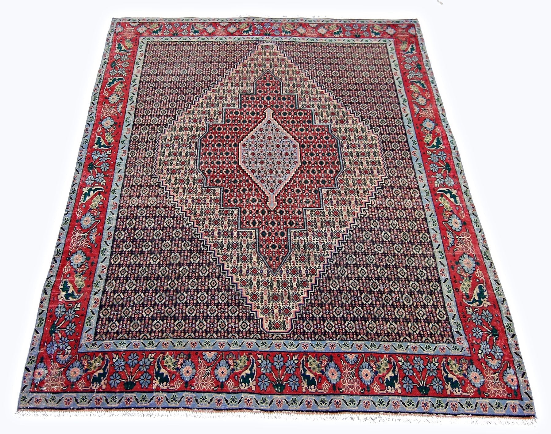 Handmade Vintage Persian Senneh Rug | 160 x 125 cm | 5'3" x 4'1" - Najaf Rugs & Textile