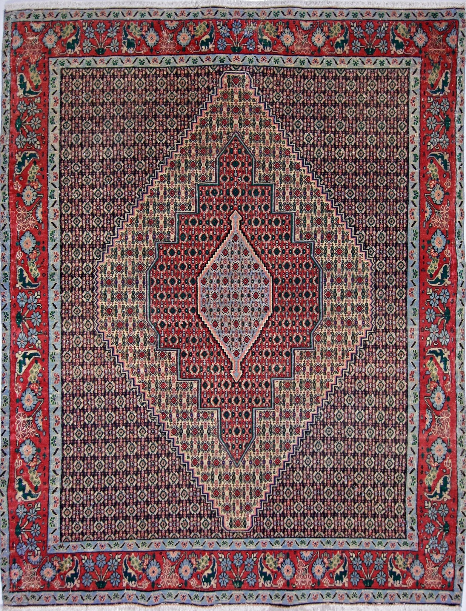 Handmade Vintage Persian Senneh Rug | 160 x 125 cm | 5'3" x 4'1" - Najaf Rugs & Textile