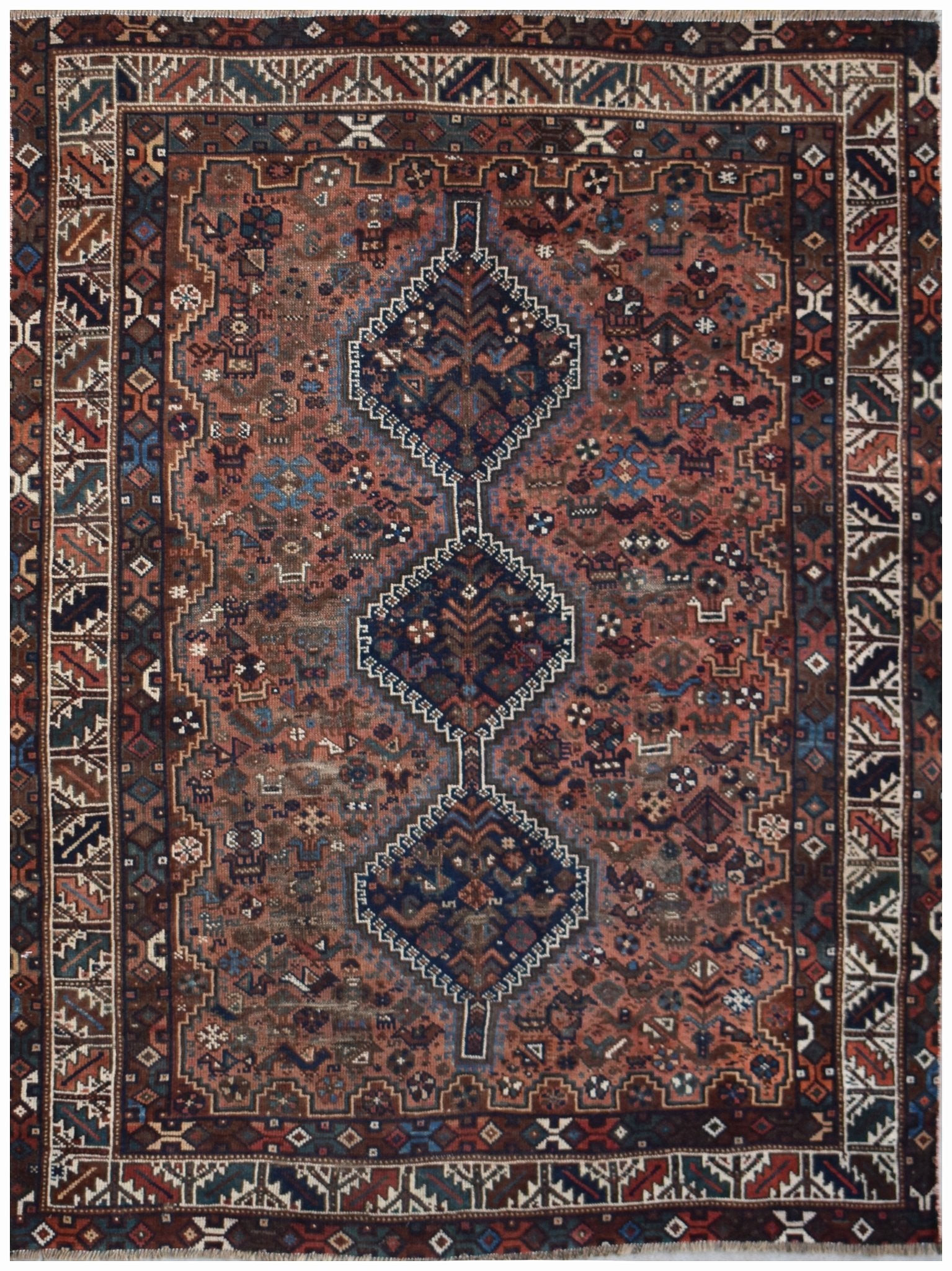 Handmade Vintage Persian Sheriaz Rug | 215 x 166 cm | 7'1" x 5'5" - Najaf Rugs & Textile