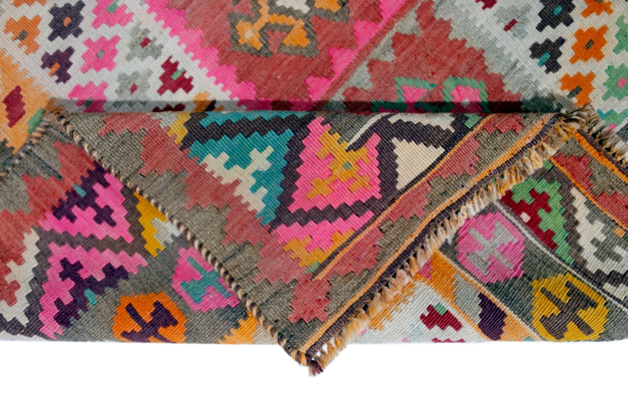 Handmade Vintage Persian Shiraz Kilim | 290 x 157 cm | 9'6" x 5'2" - Najaf Rugs & Textile