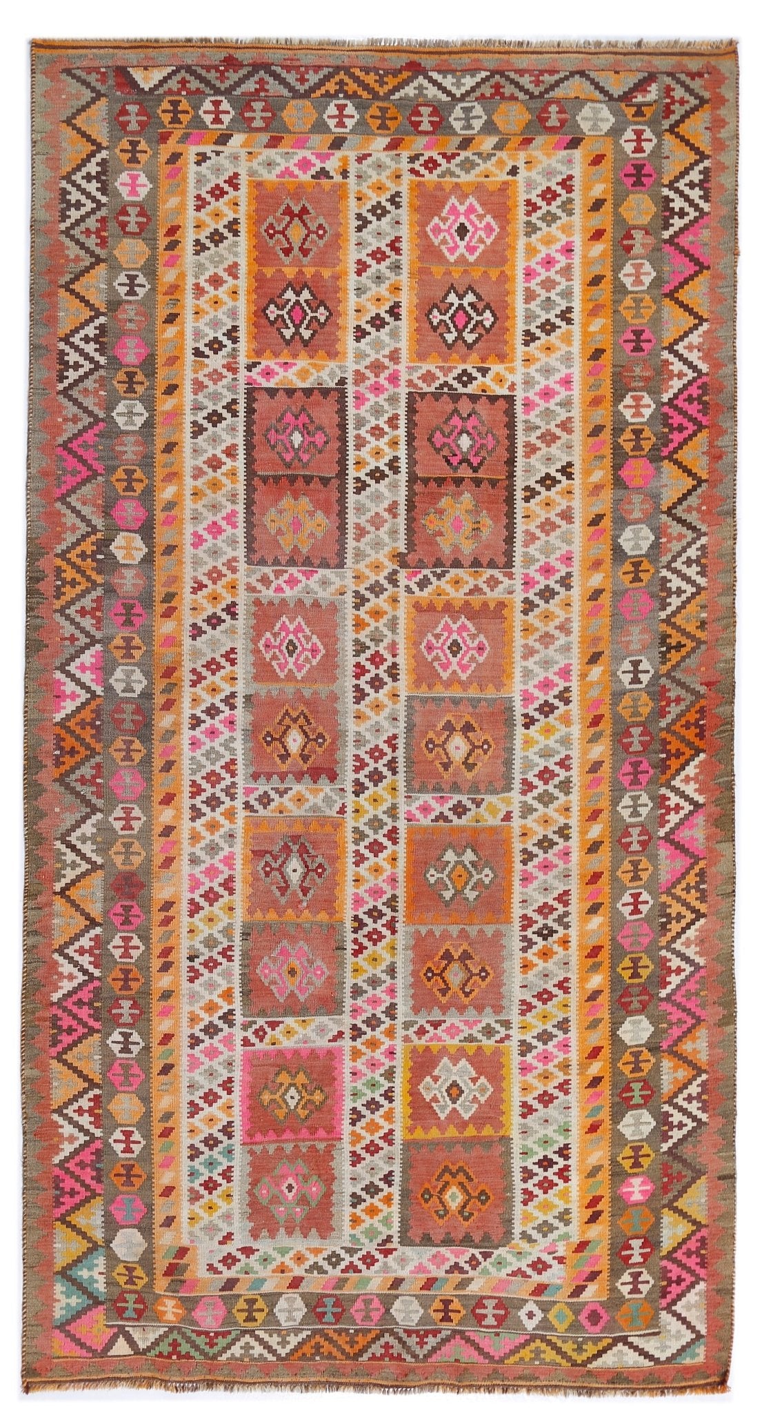 Handmade Vintage Persian Shiraz Kilim | 290 x 157 cm | 9'6" x 5'2" - Najaf Rugs & Textile