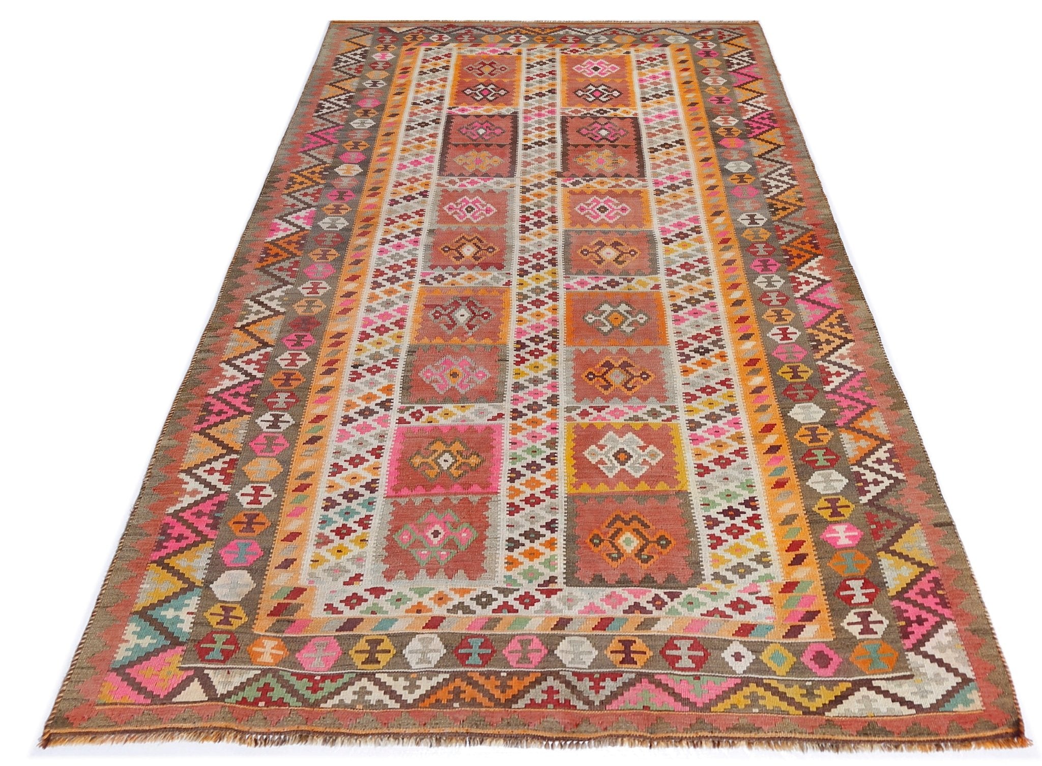 Handmade Vintage Persian Shiraz Kilim | 290 x 157 cm | 9'6" x 5'2" - Najaf Rugs & Textile