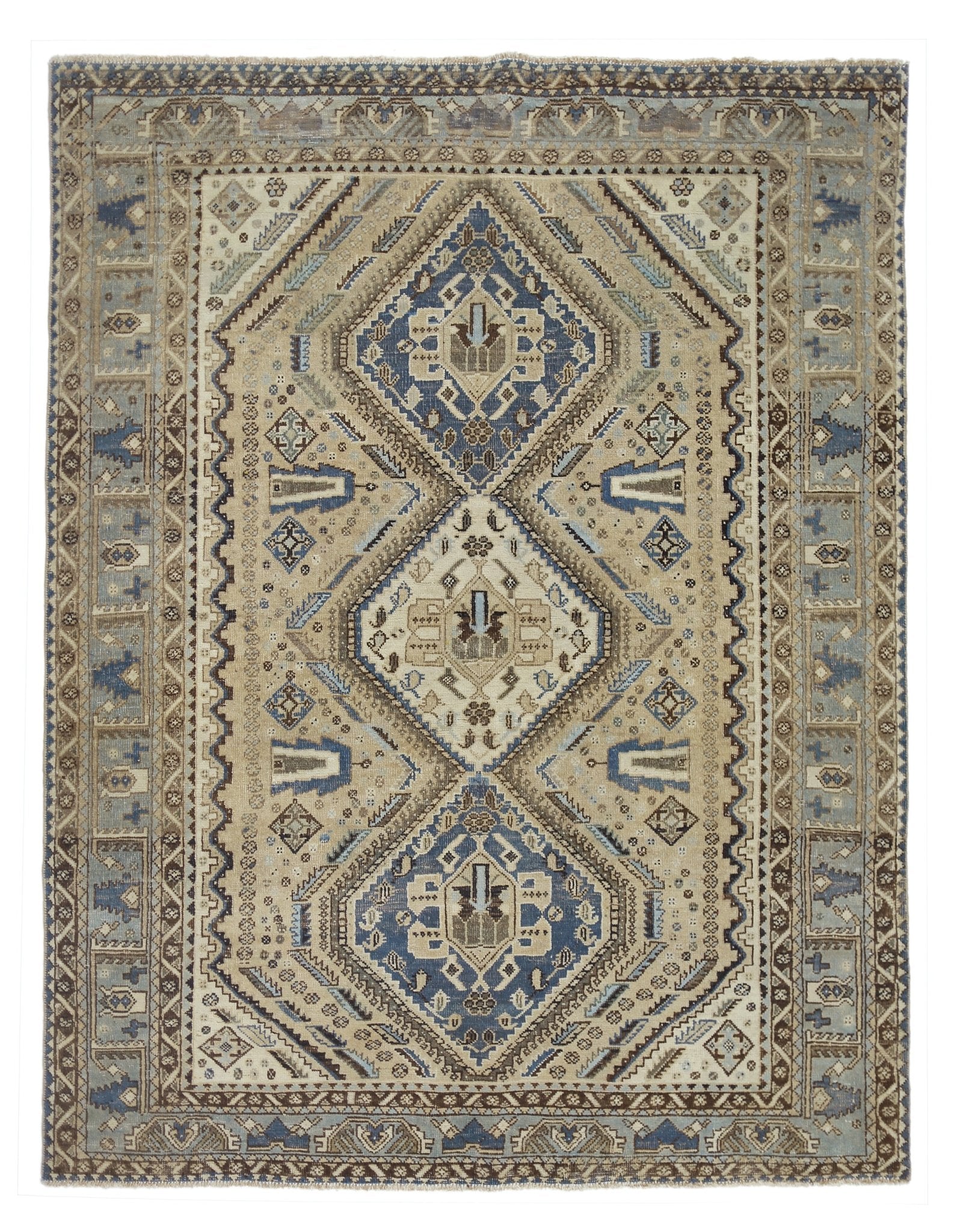 Handmade Vintage Persian Shiraz Rug | 193 x 156 cm | 6'4" x 5'1" - Najaf Rugs & Textile