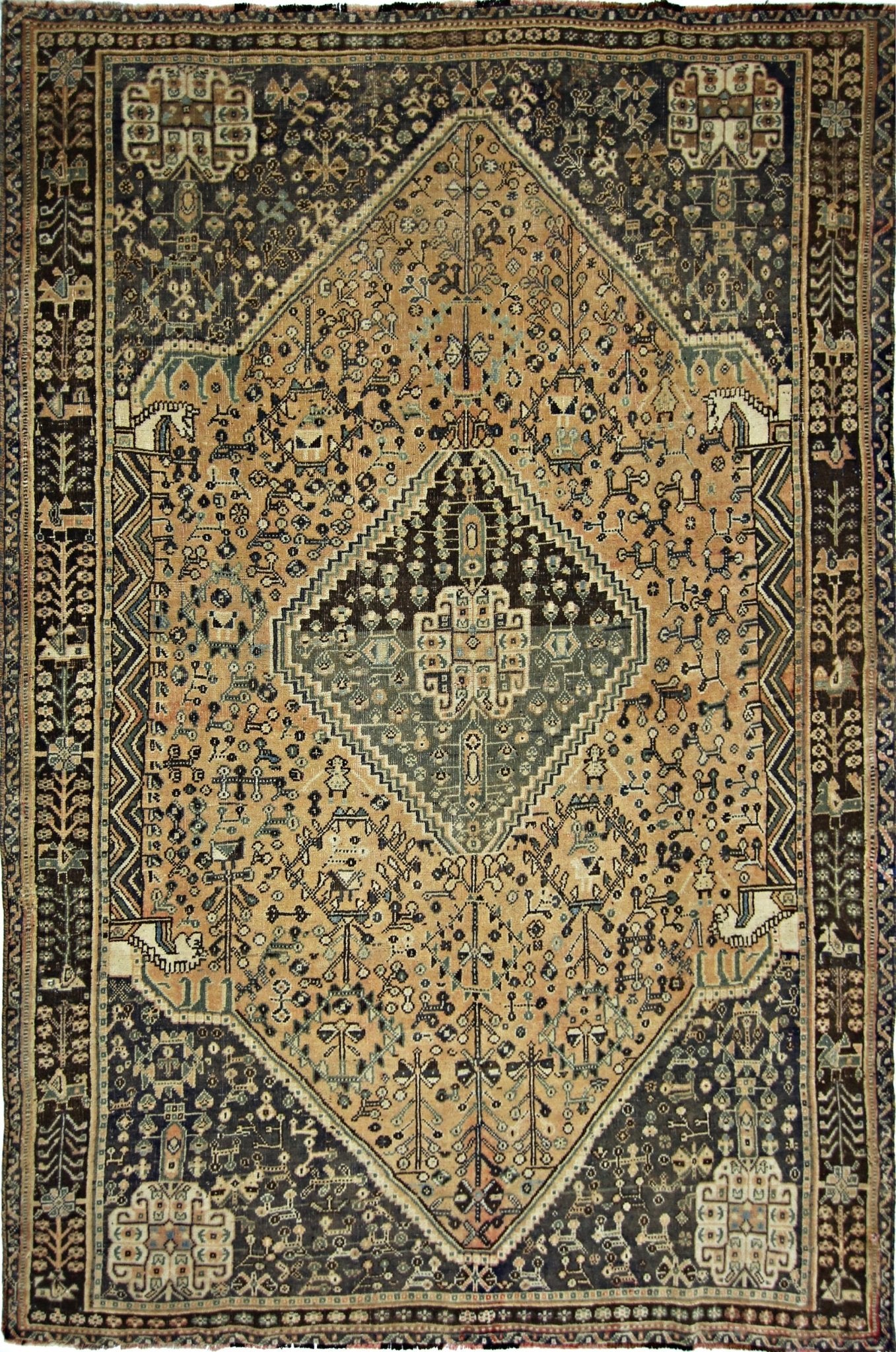 Handmade Vintage Persian Shiraz Rug | 231 x 153 cm | 7'7" x 5' - Najaf Rugs & Textile