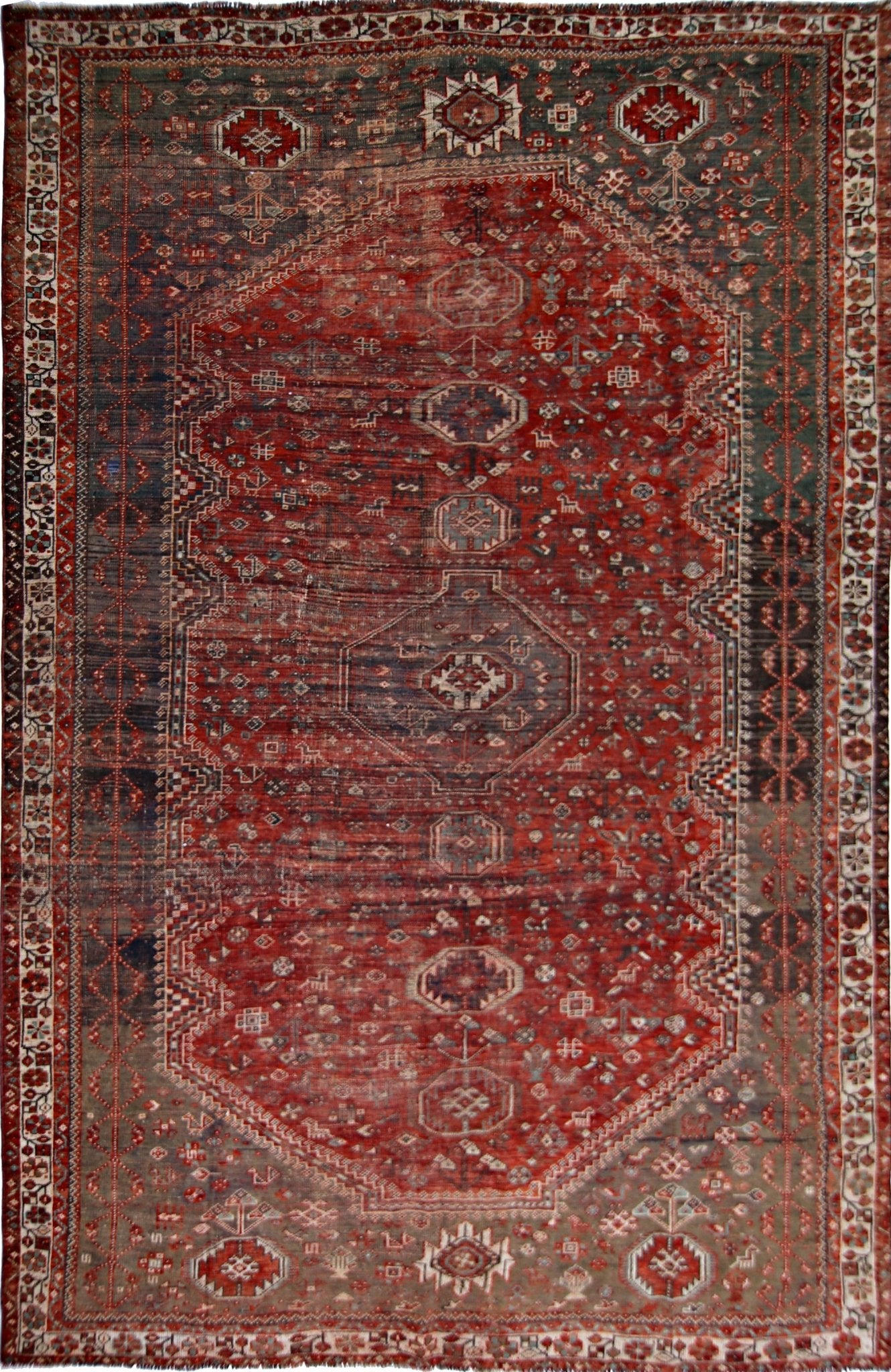 Handmade Vintage Persian Shiraz Rug | 330 x 212 cm | 10'10" x 6'11" - Najaf Rugs & Textile