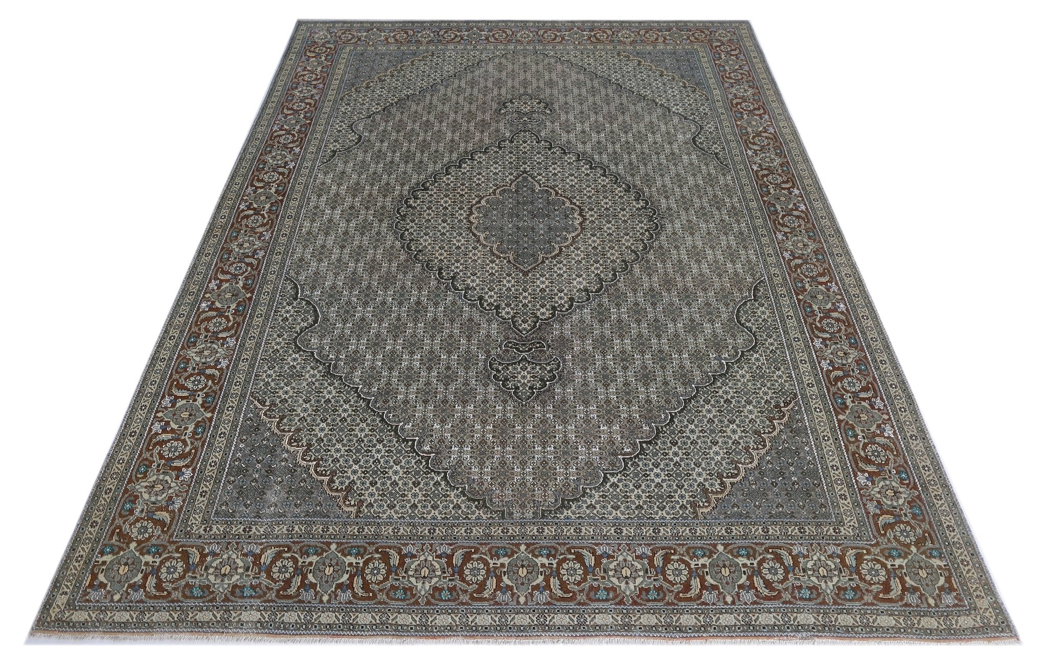 Handmade Vintage Persian Tabriz Mahi Rug | 290 x 199 cm | 9'6" x 6'6" - Najaf Rugs & Textile