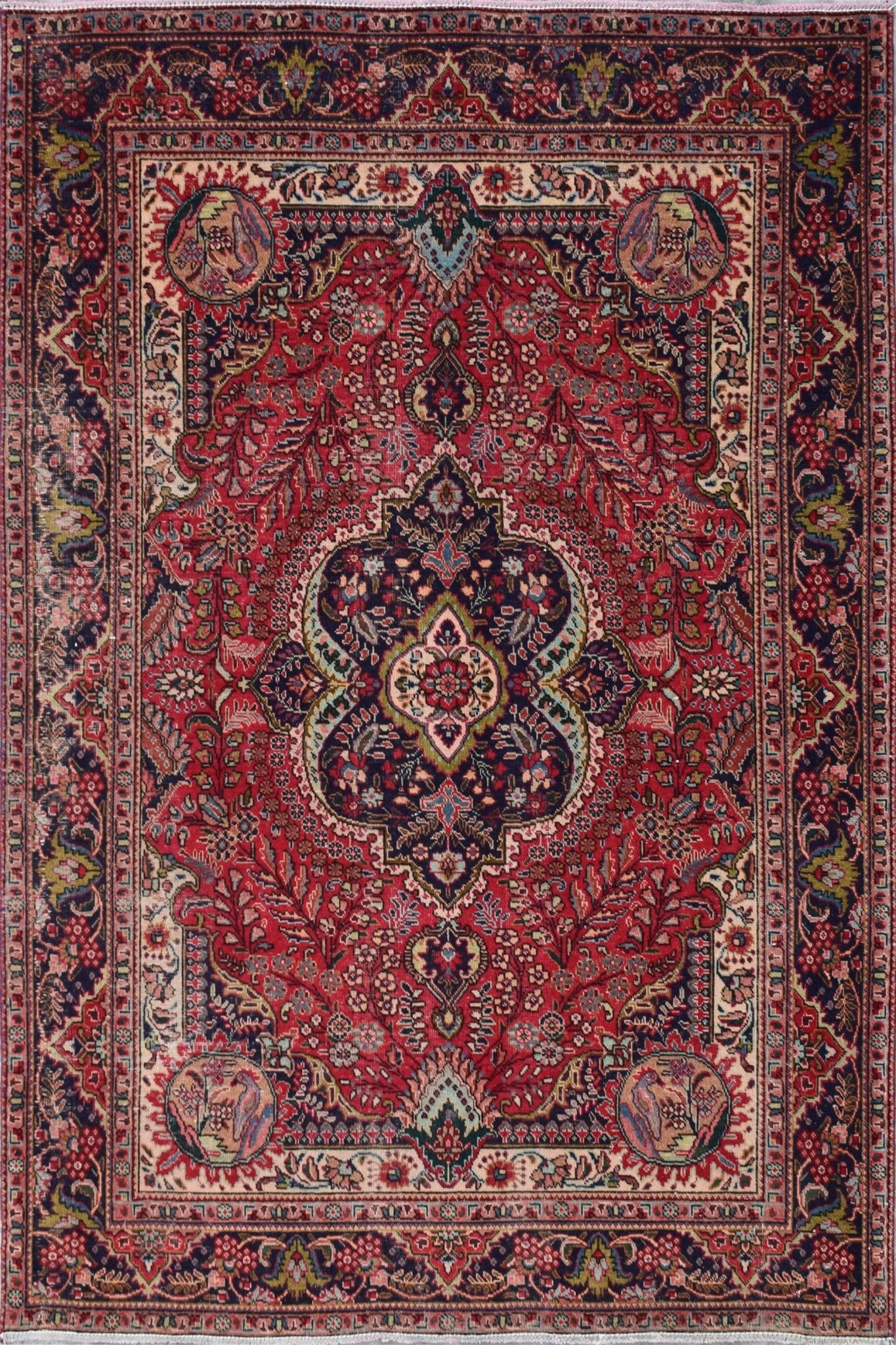 Handmade Vintage Persian Tabriz Rug | 282 x 198 cm | 9'2" x 6'5" - Najaf Rugs & Textile
