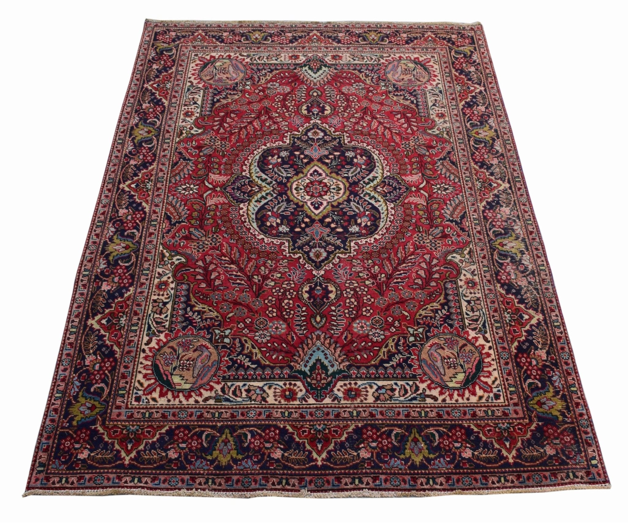 Handmade Vintage Persian Tabriz Rug | 282 x 198 cm | 9'2" x 6'5" - Najaf Rugs & Textile