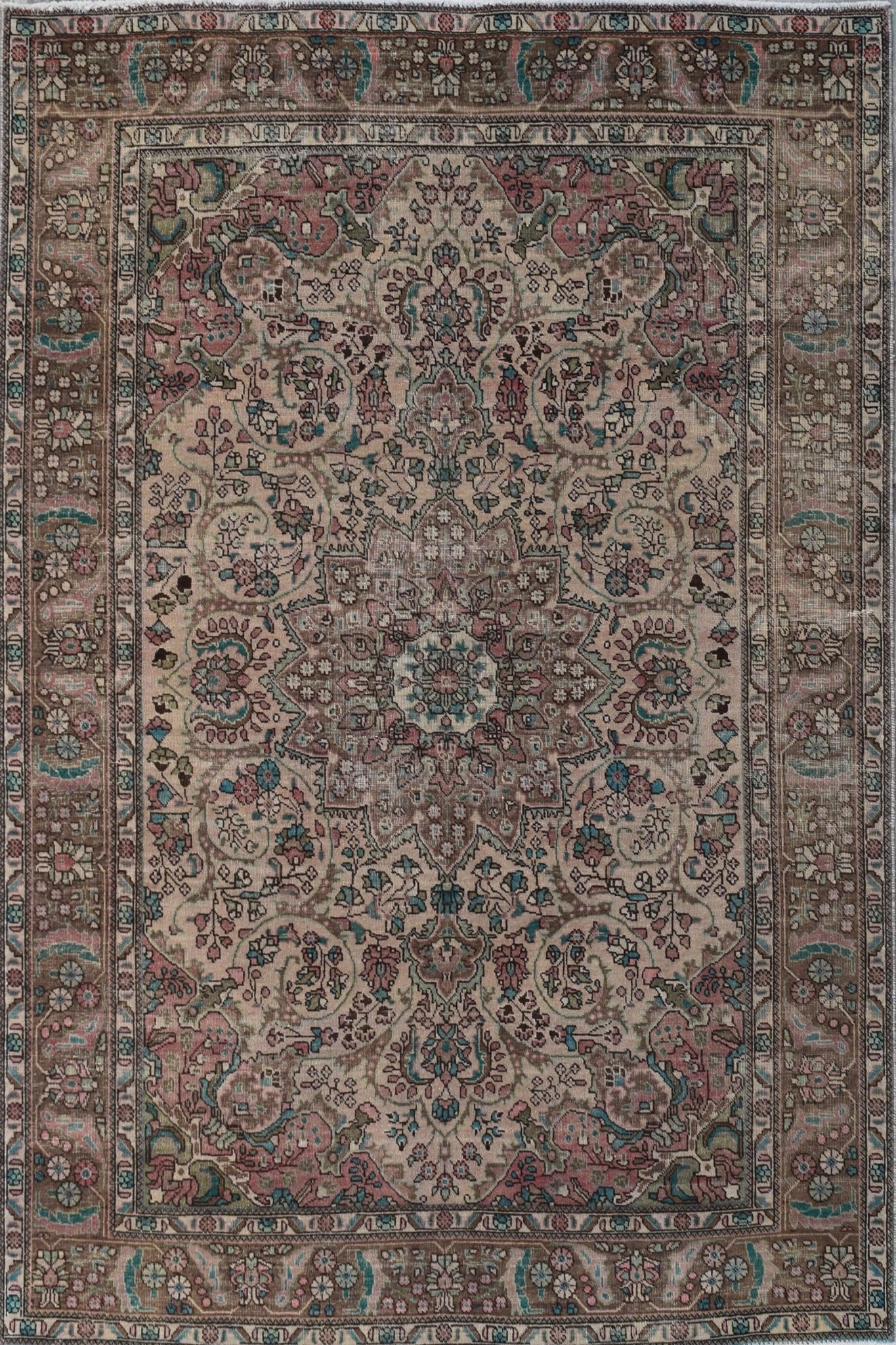 Handmade Vintage Persian Tabriz Rug | 282 x 203 cm | 9'2" x 6'6" - Najaf Rugs & Textile
