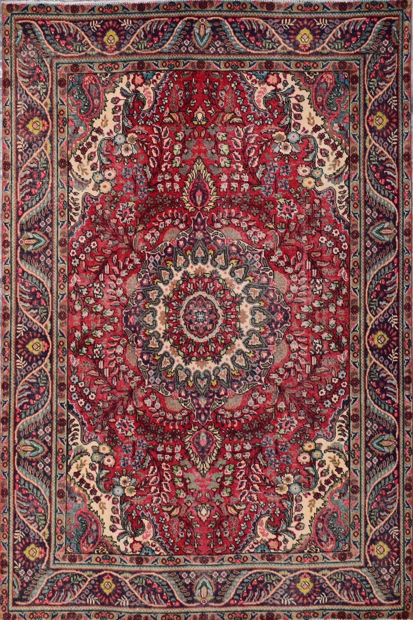 Handmade Vintage Persian Tabriz Rug | 283 x 195 cm | 9'2" x 6'4" - Najaf Rugs & Textile