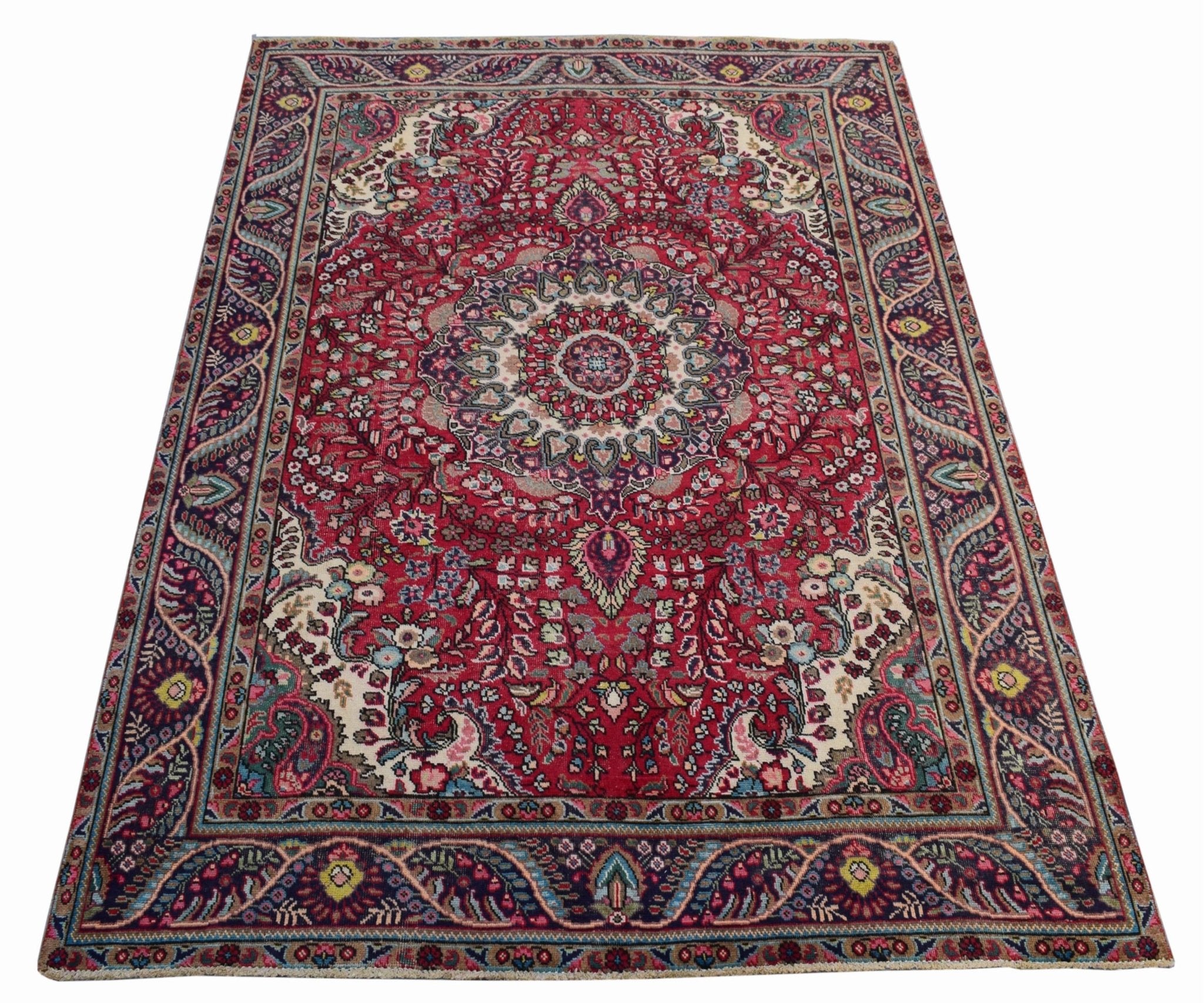 Handmade Vintage Persian Tabriz Rug | 283 x 195 cm | 9'2" x 6'4" - Najaf Rugs & Textile