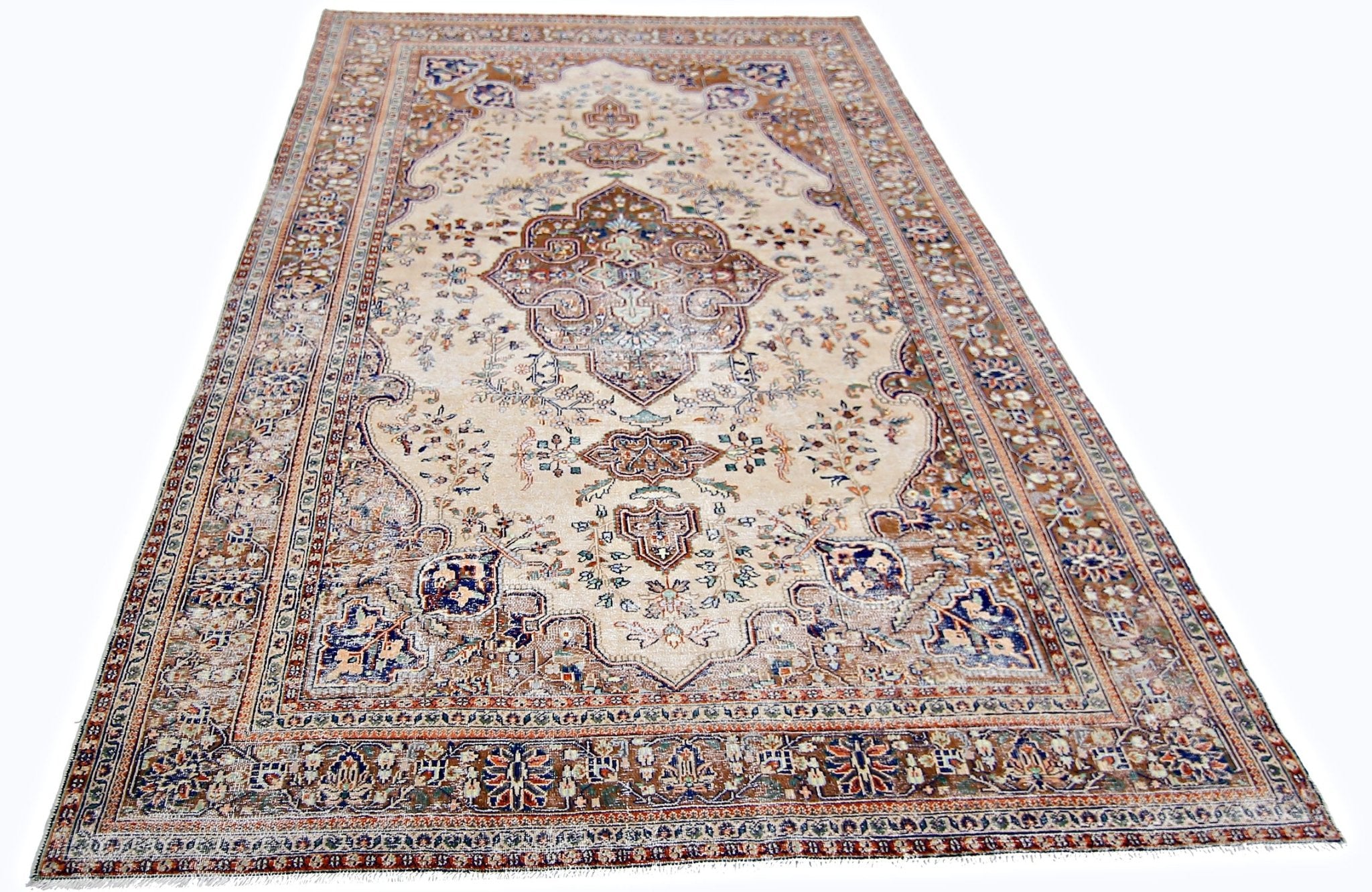 Handmade Vintage Persian Tabriz Rug | 286 x 178 cm | 9'5" x 5'10" - Najaf Rugs & Textile