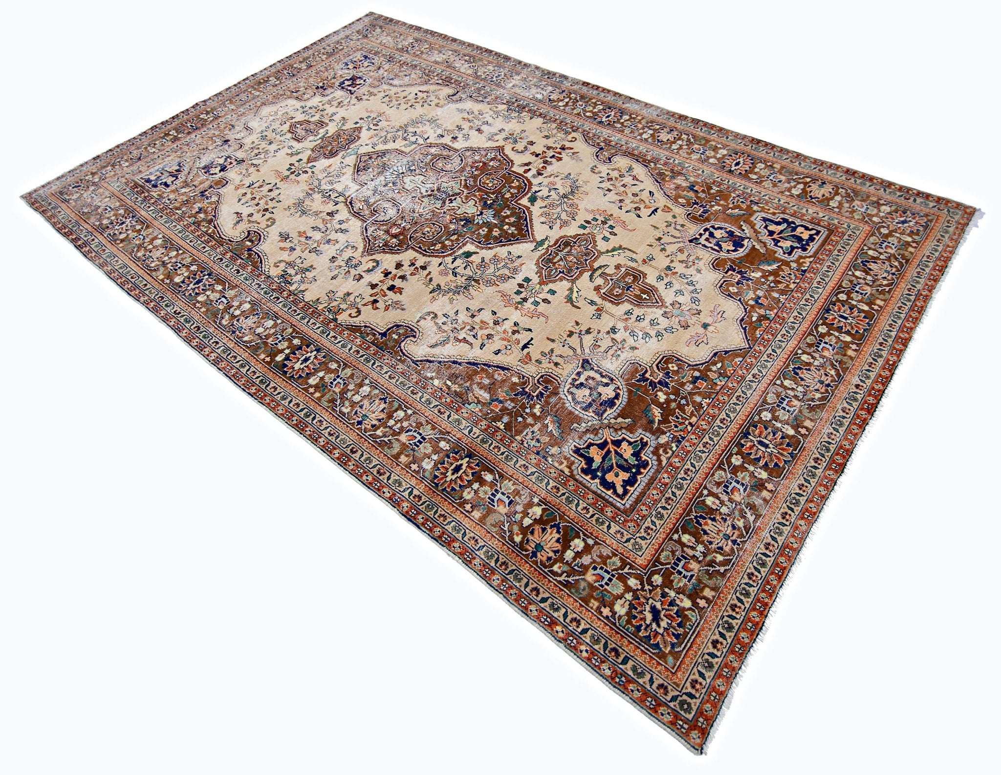 Handmade Vintage Persian Tabriz Rug | 286 x 178 cm | 9'5" x 5'10" - Najaf Rugs & Textile