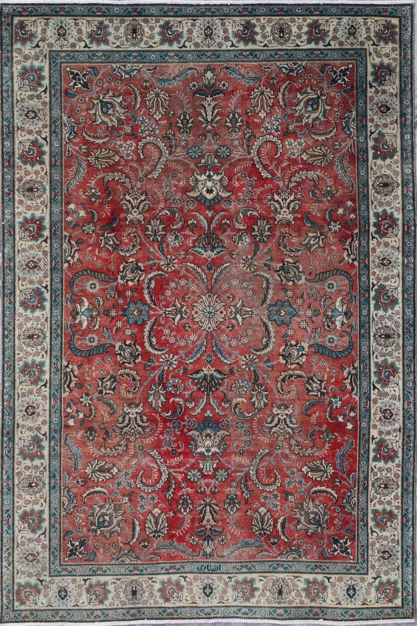 Handmade Vintage Persian Tabriz Rug | 297 x 196 cm | 9'7" x 6'4" - Najaf Rugs & Textile