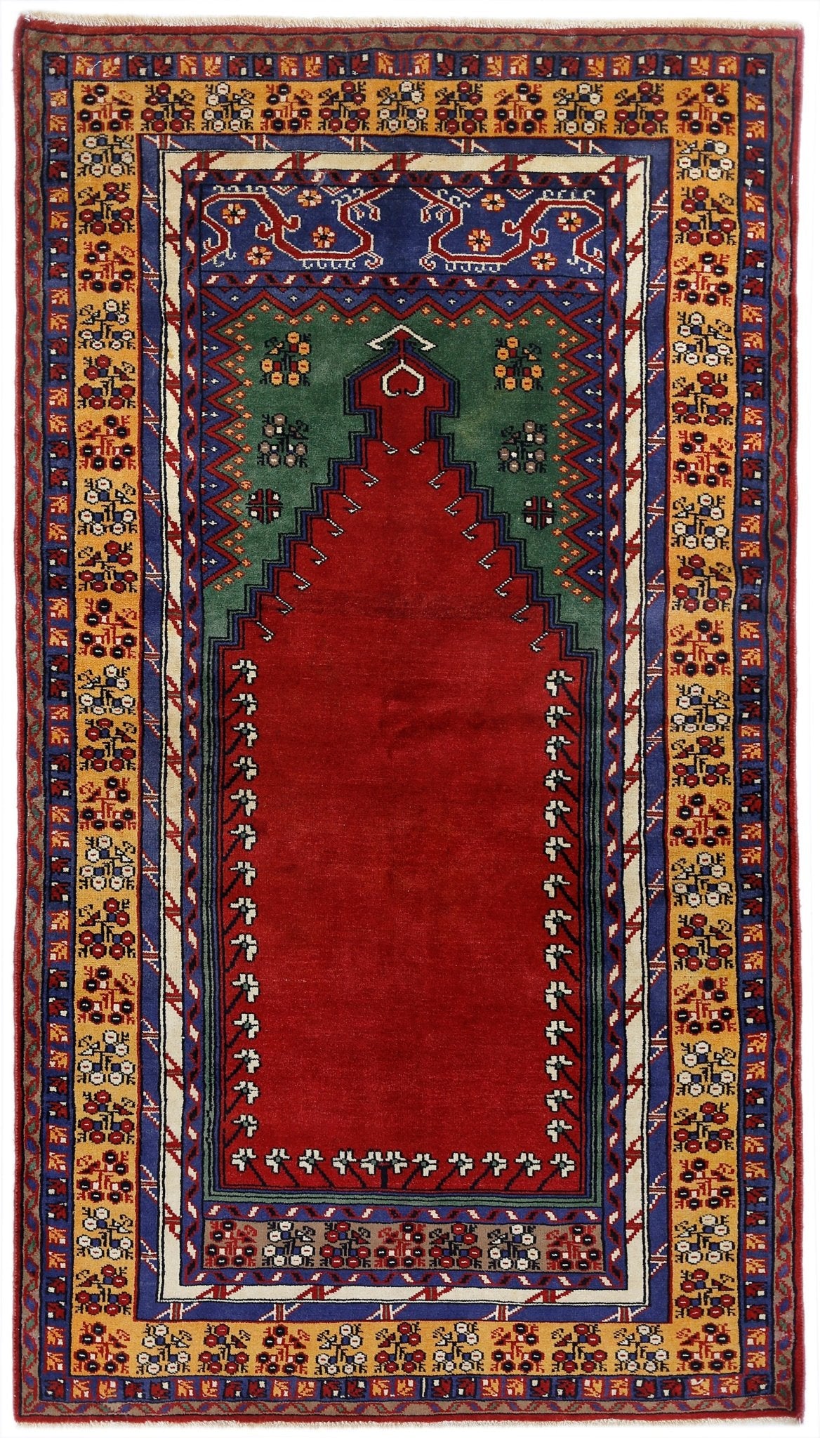 Handmade Vintage Prayer Rug | 175 x 99 cm | 5'9" x 3'3" - Najaf Rugs & Textile
